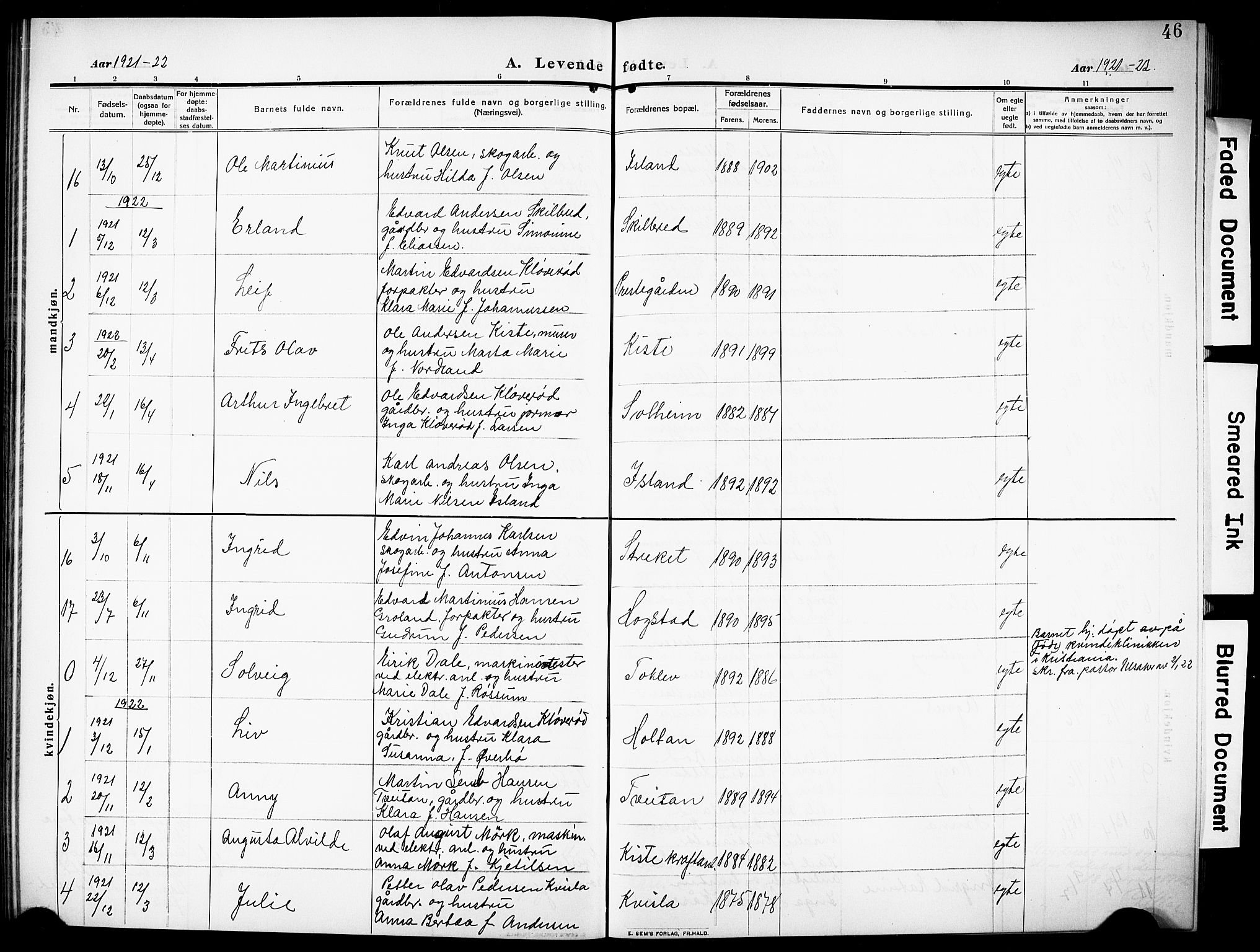 Siljan kirkebøker, AV/SAKO-A-300/G/Ga/L0003: Parish register (copy) no. 3, 1909-1927, p. 46
