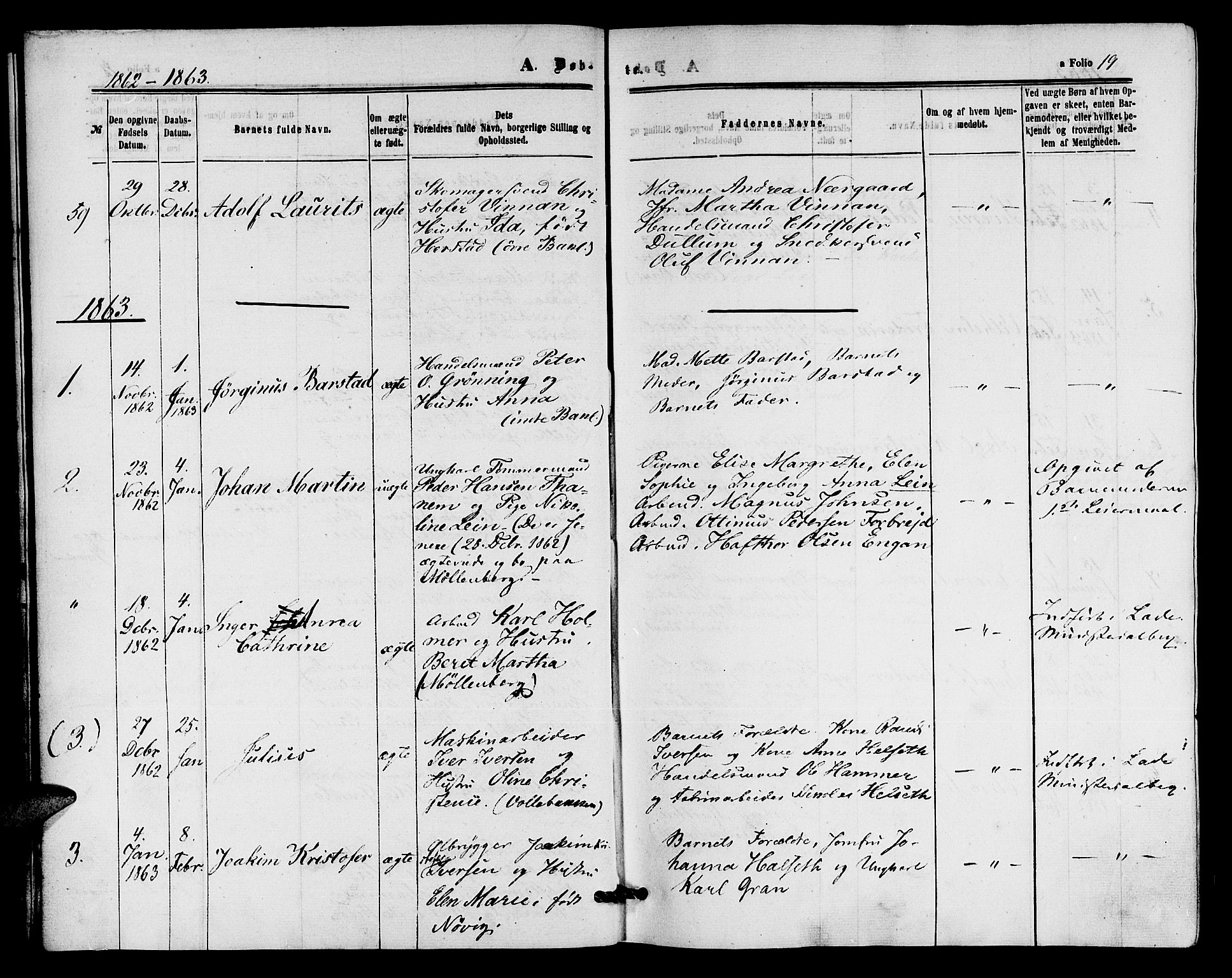 Ministerialprotokoller, klokkerbøker og fødselsregistre - Sør-Trøndelag, SAT/A-1456/604/L0185: Parish register (official) no. 604A06, 1861-1865, p. 19