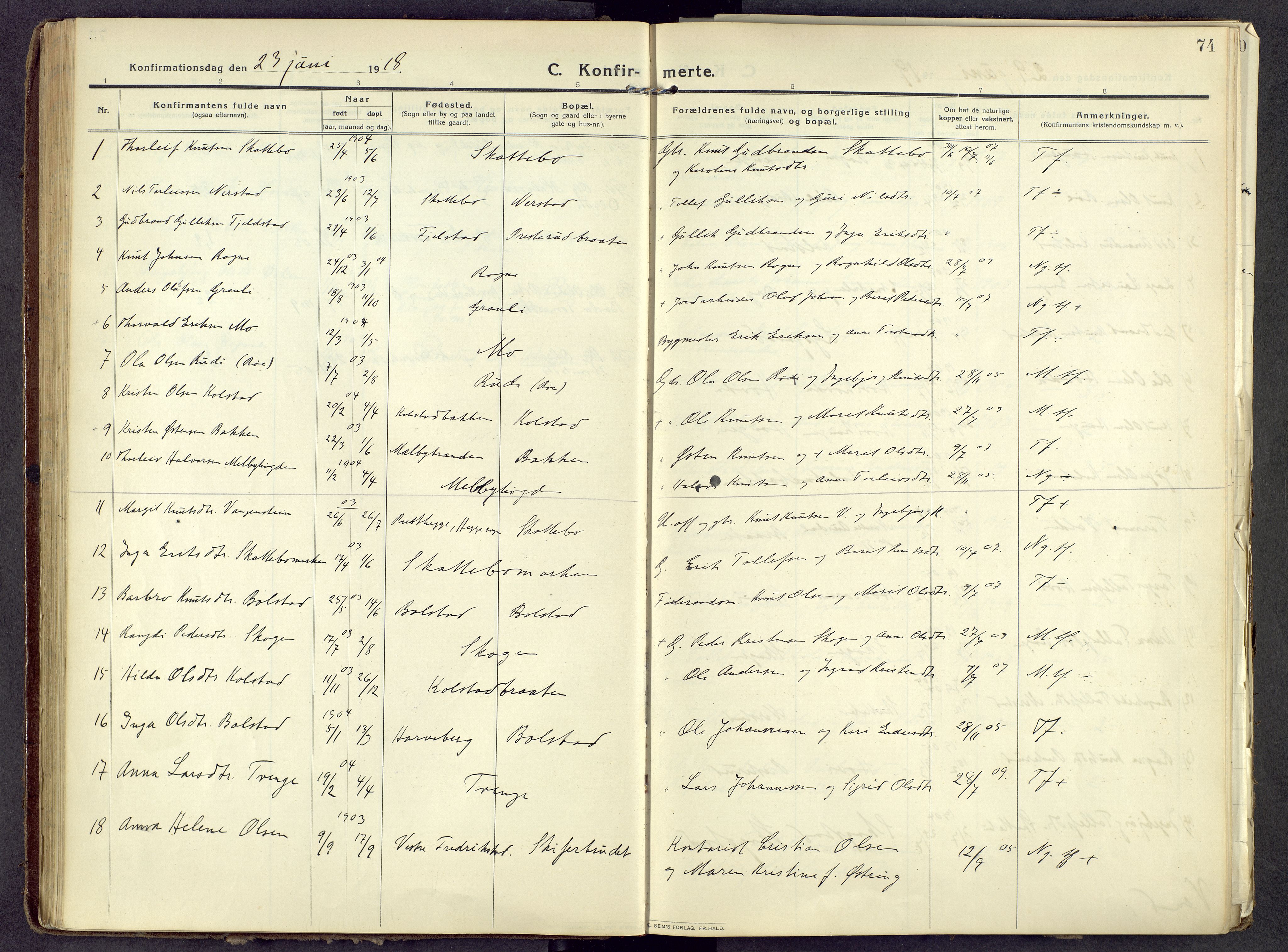 Øystre Slidre prestekontor, SAH/PREST-138/H/Ha/Haa/L0006: Parish register (official) no. 6, 1911-1931, p. 74