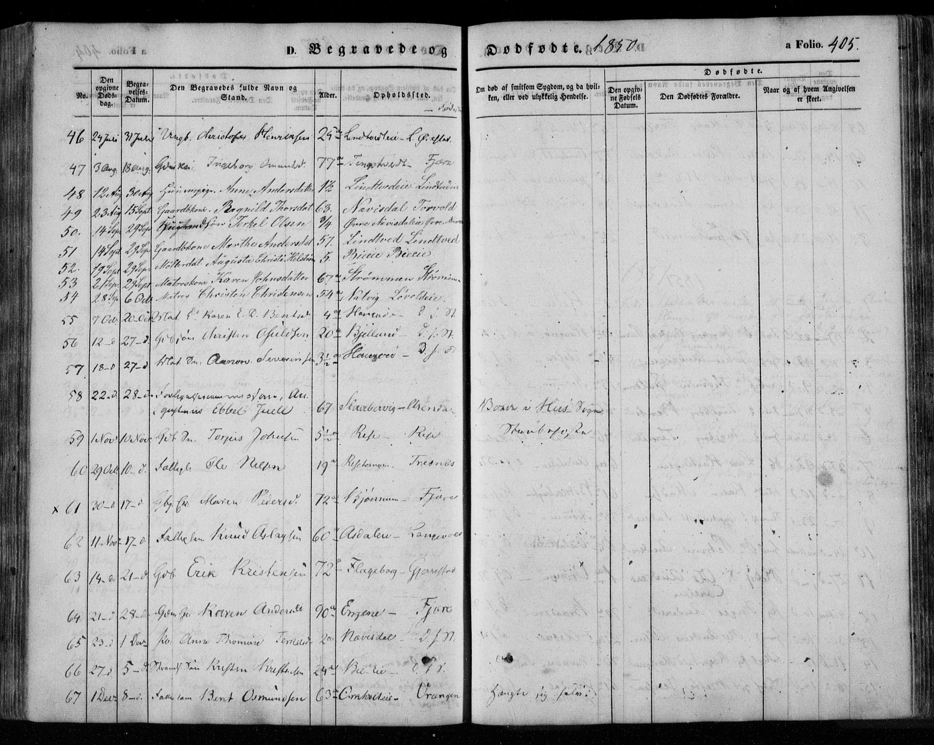 Øyestad sokneprestkontor, AV/SAK-1111-0049/F/Fa/L0014: Parish register (official) no. A 14, 1843-1856, p. 405