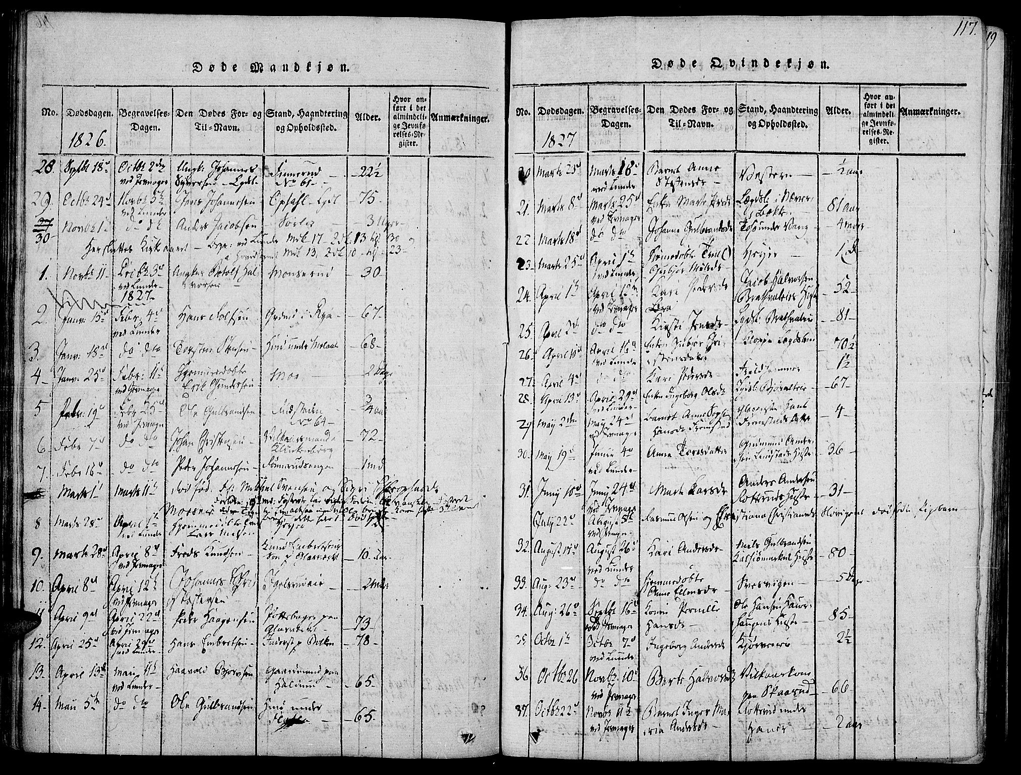 Jevnaker prestekontor, SAH/PREST-116/H/Ha/Haa/L0005: Parish register (official) no. 5, 1815-1837, p. 117