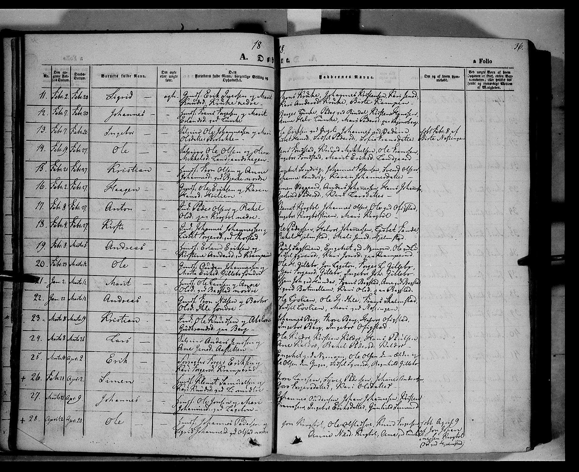 Øyer prestekontor, AV/SAH-PREST-084/H/Ha/Haa/L0005: Parish register (official) no. 5, 1842-1857, p. 36