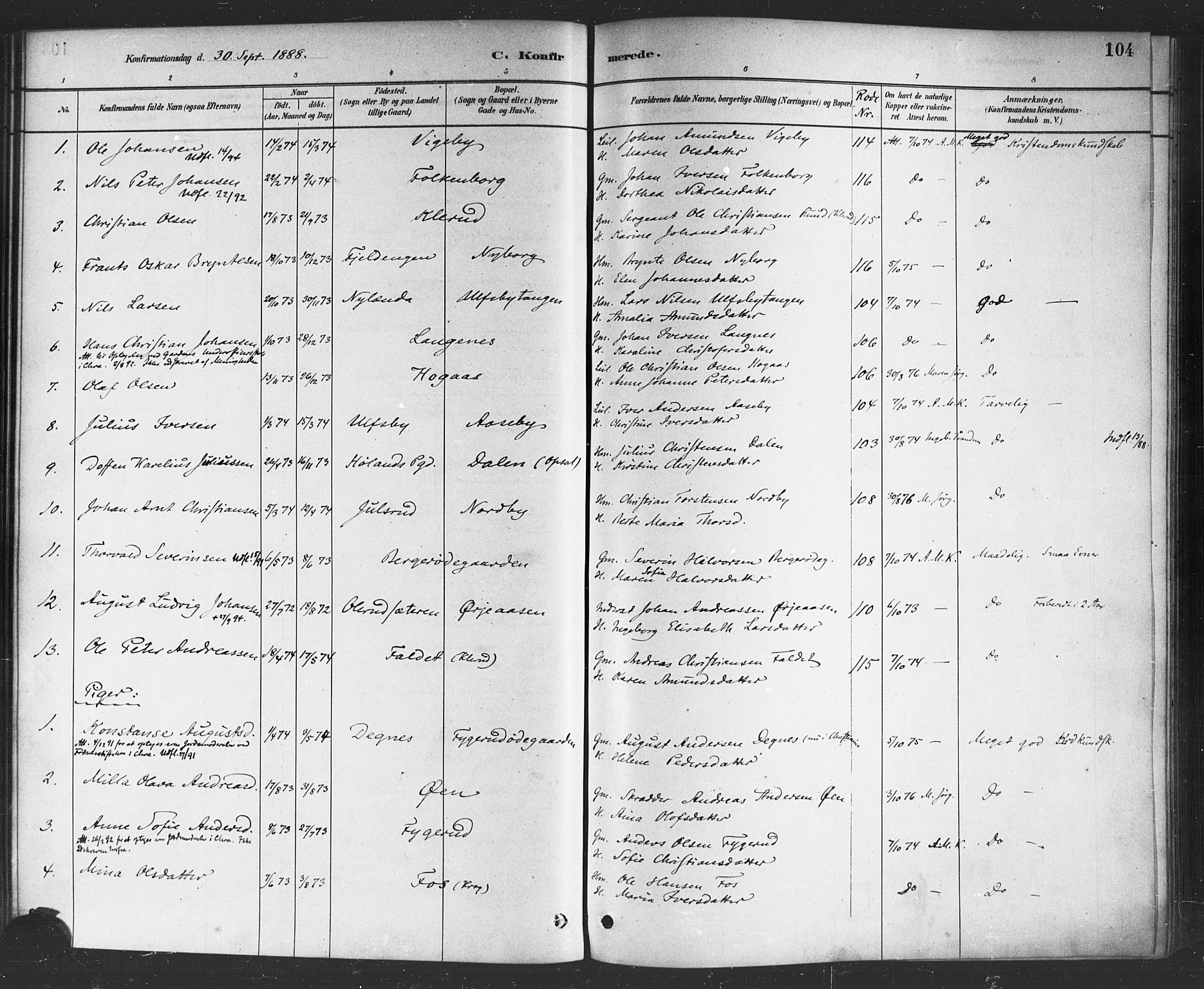 Rødenes prestekontor Kirkebøker, SAO/A-2005/F/Fa/L0009: Parish register (official) no. I 9, 1880-1889, p. 104
