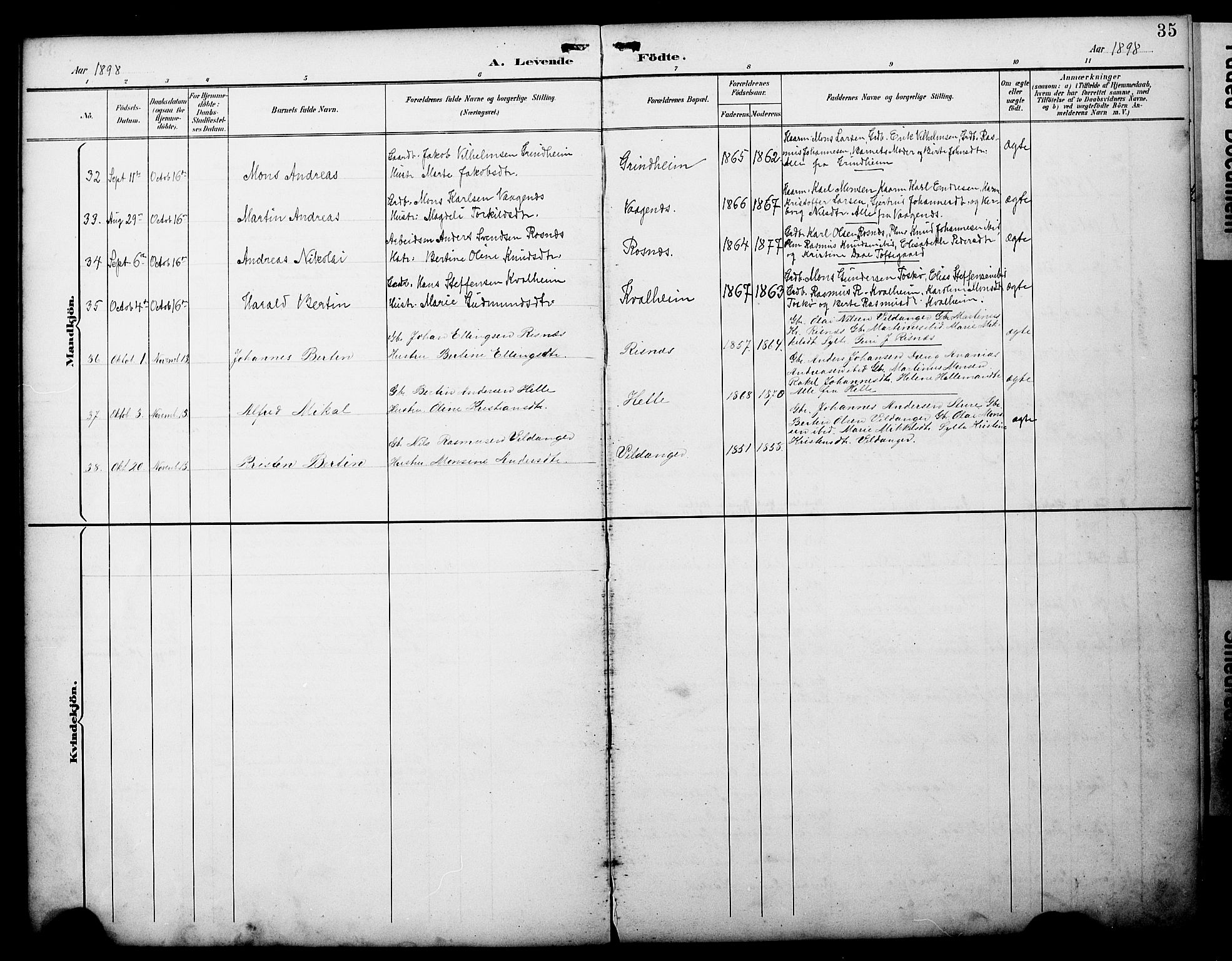 Manger sokneprestembete, AV/SAB-A-76801/H/Haa: Parish register (official) no. C 2, 1891-1902, p. 35