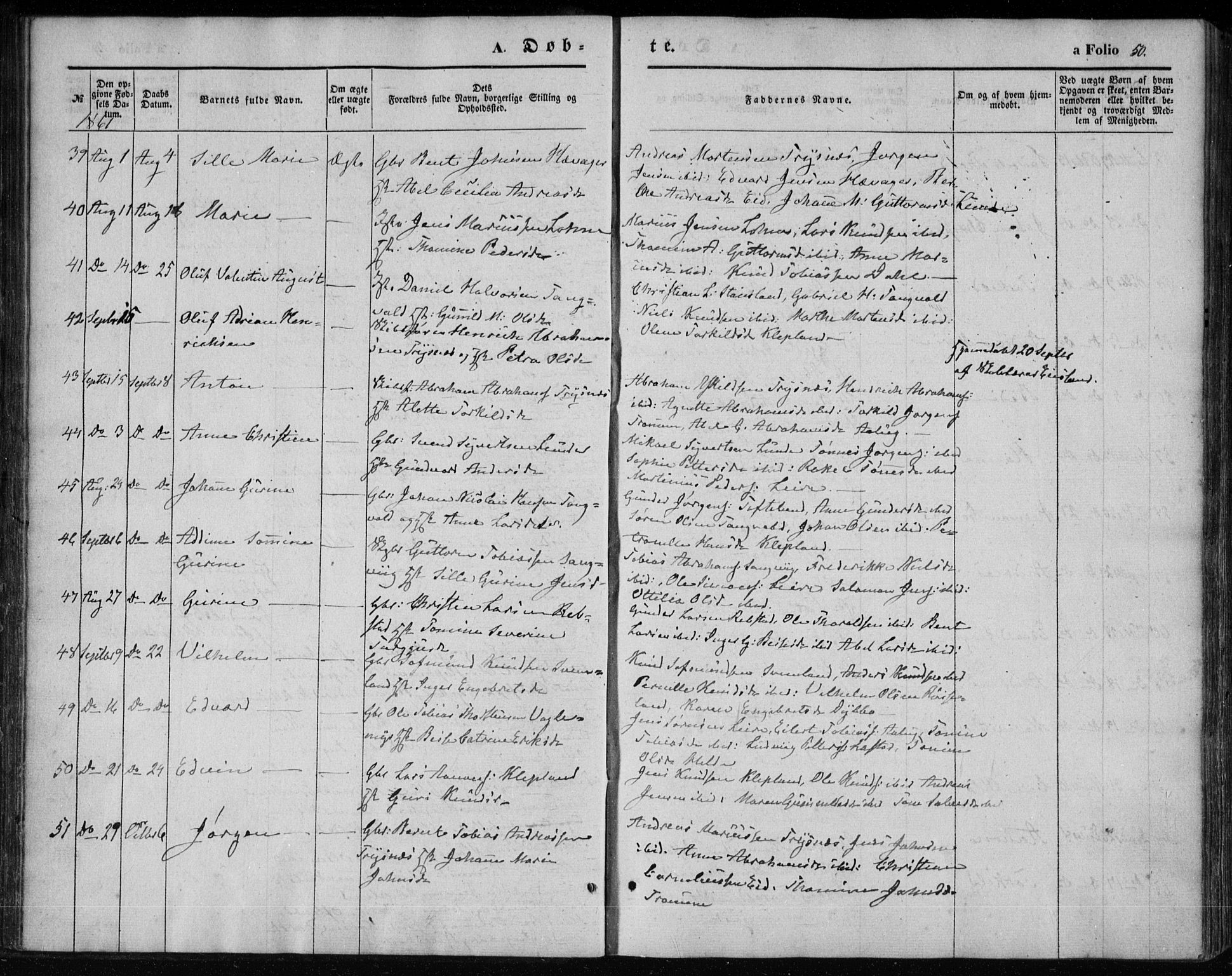 Søgne sokneprestkontor, SAK/1111-0037/F/Fa/Fab/L0010: Parish register (official) no. A 10, 1853-1869, p. 50