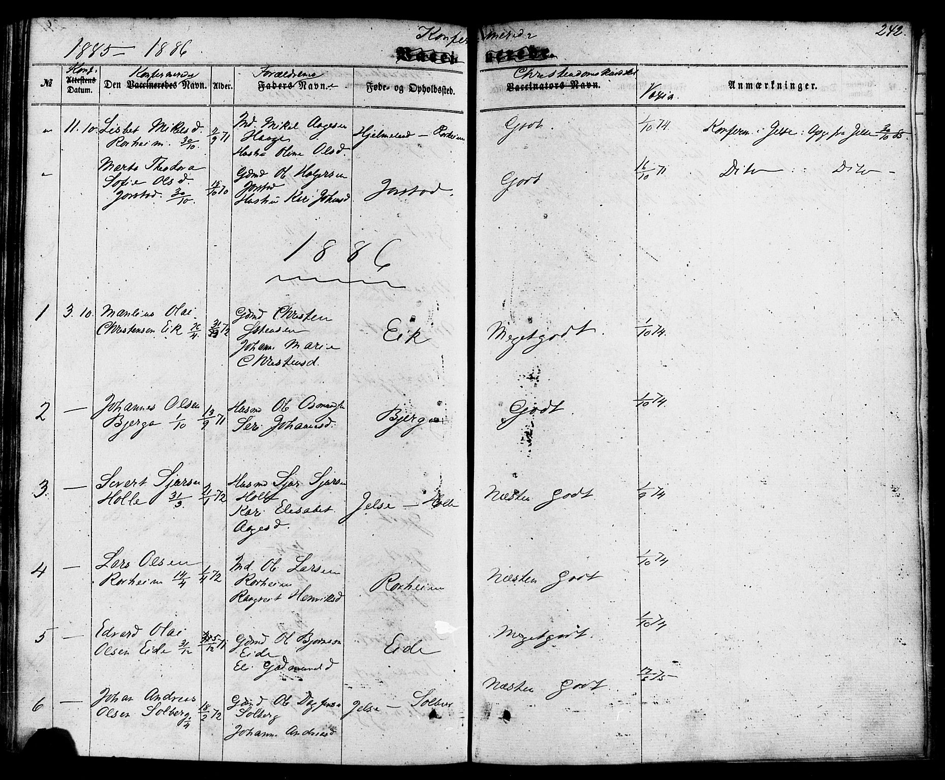 Nedstrand sokneprestkontor, SAST/A-101841/01/IV: Parish register (official) no. A 10, 1861-1887, p. 242