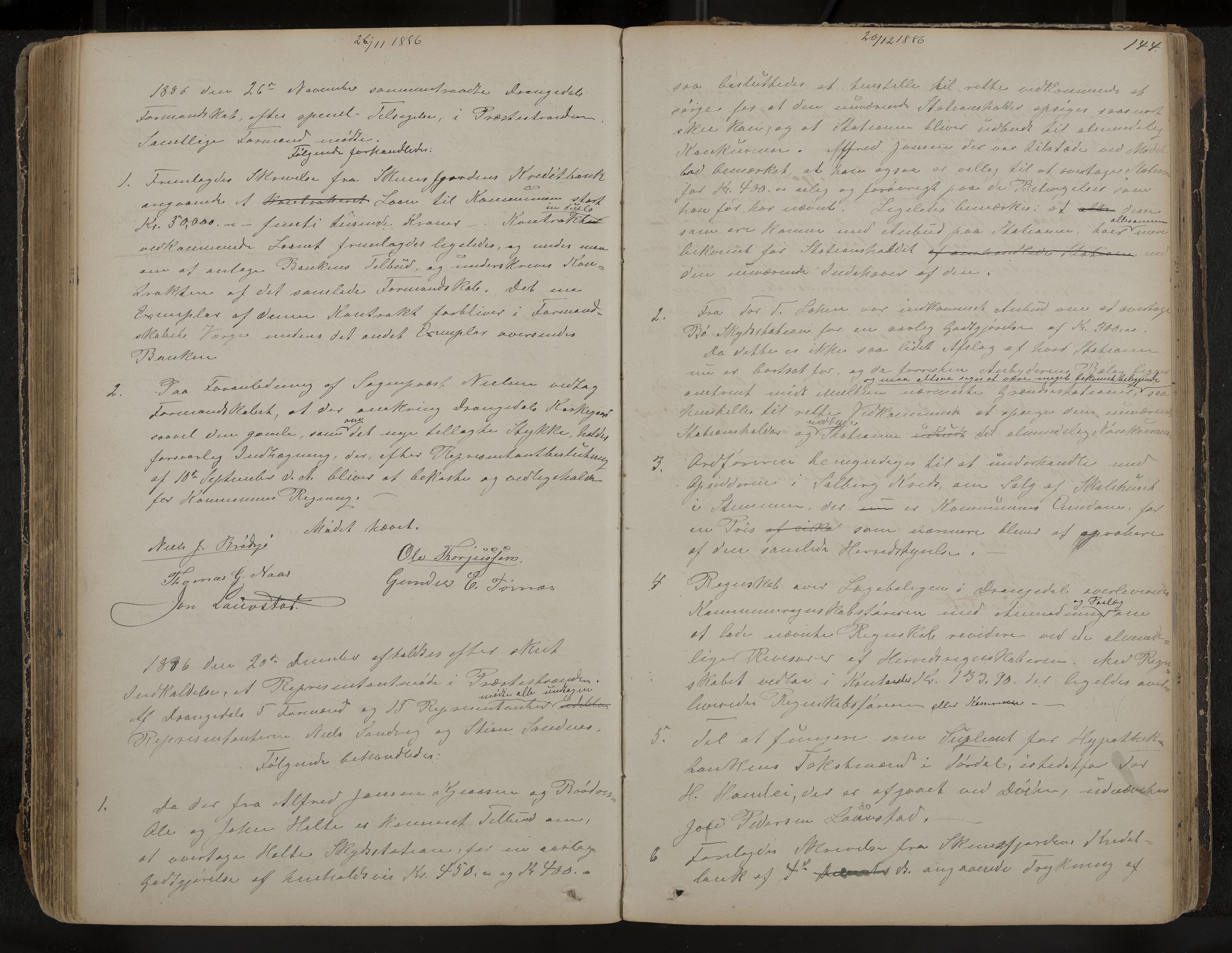 Drangedal formannskap og sentraladministrasjon, IKAK/0817021/A/L0002: Møtebok, 1870-1892, p. 144