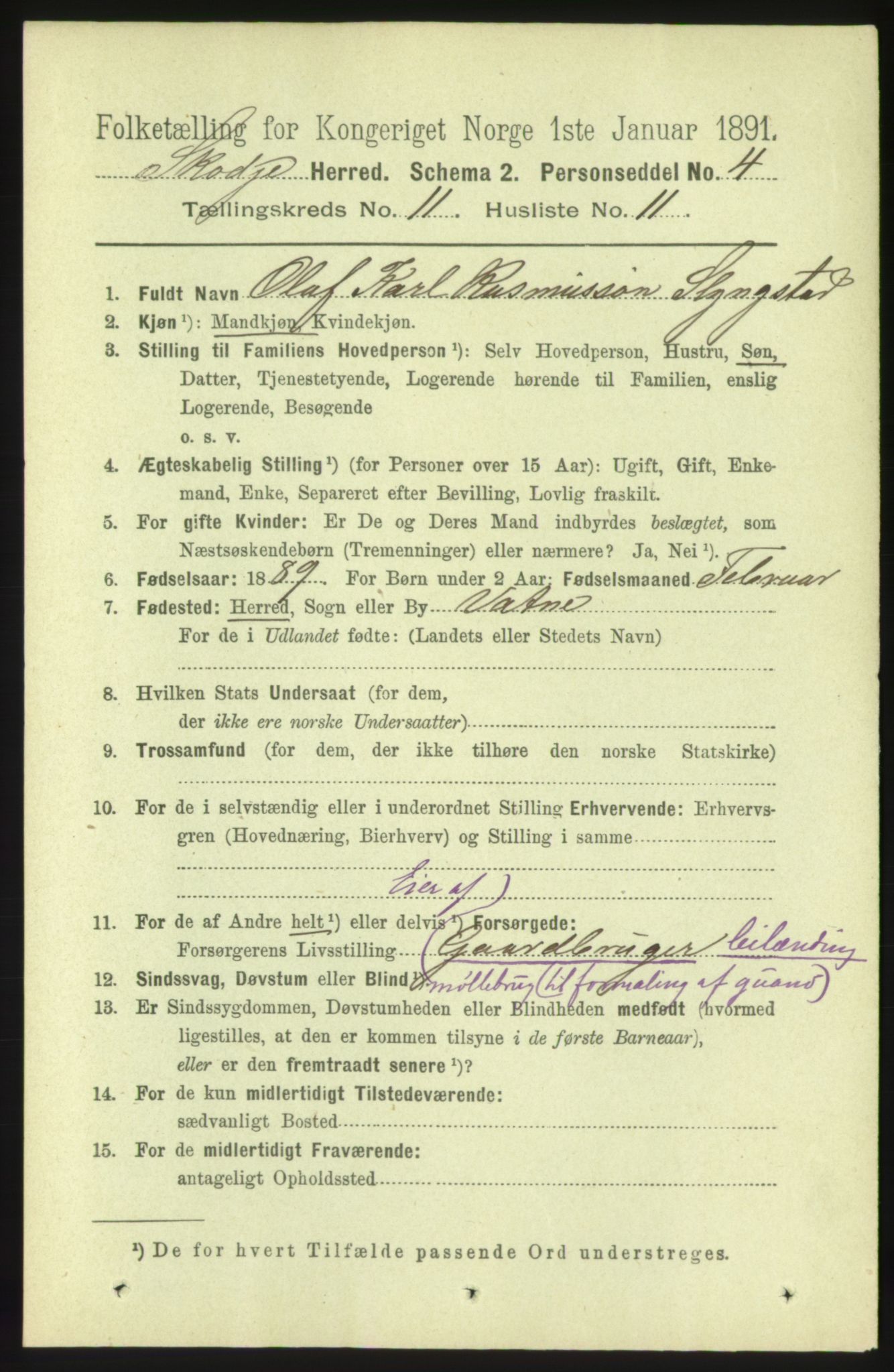 RA, 1891 census for 1529 Skodje, 1891, p. 2288