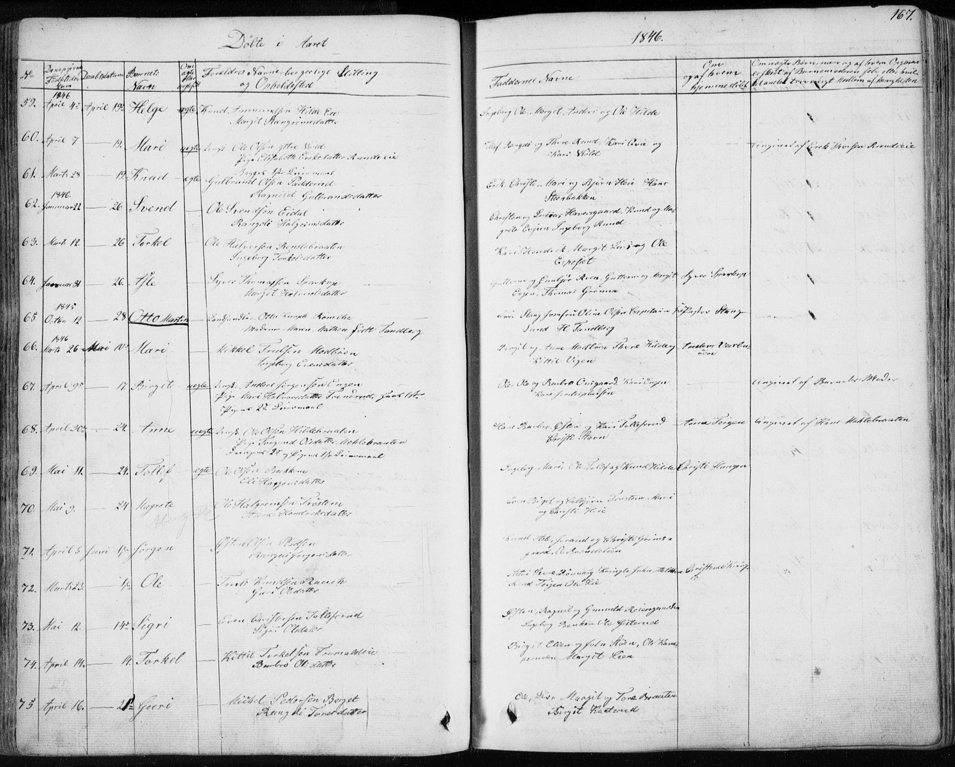 Nes kirkebøker, AV/SAKO-A-236/F/Fa/L0009: Parish register (official) no. 9, 1834-1863, p. 167