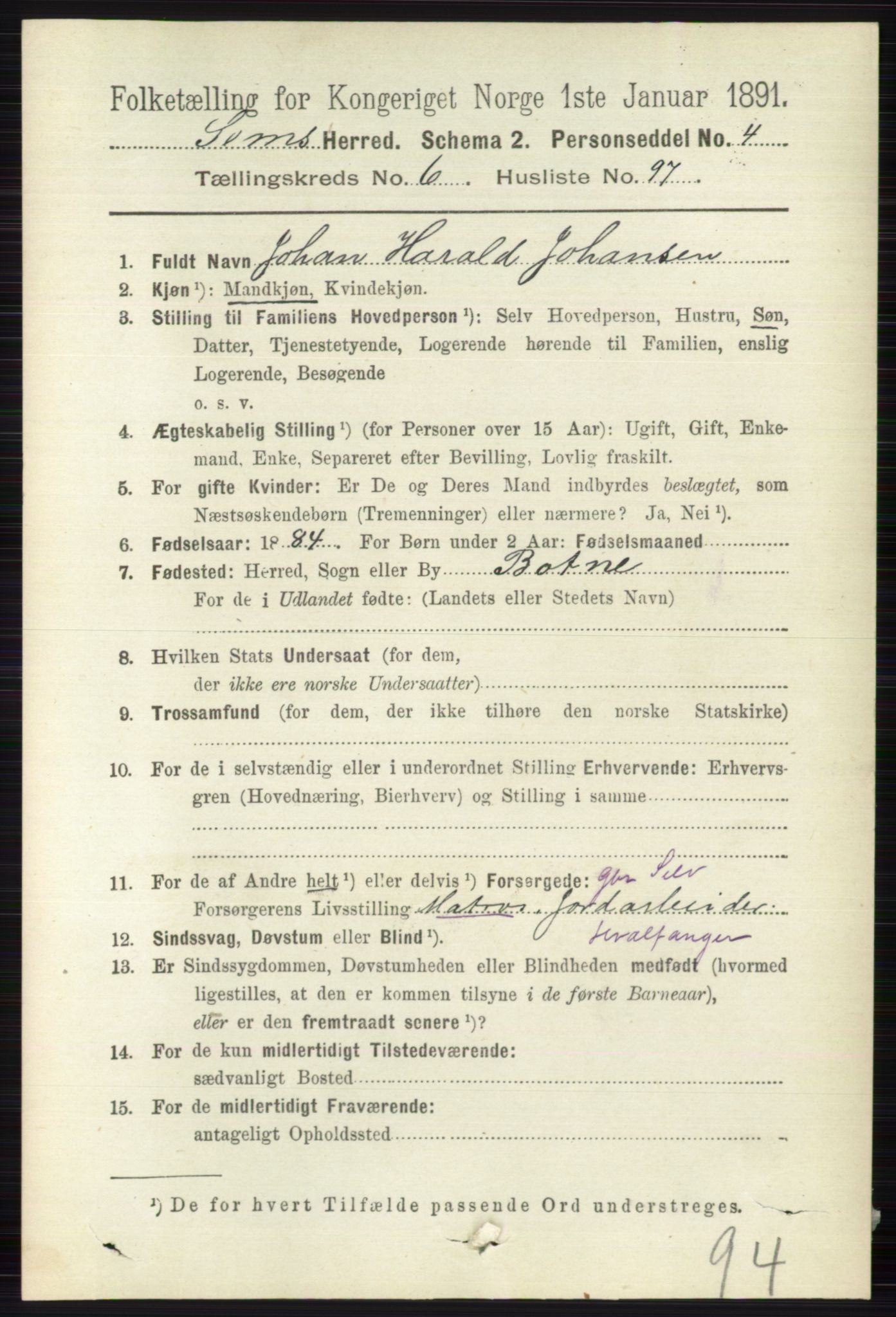 RA, 1891 census for 0721 Sem, 1891, p. 3164