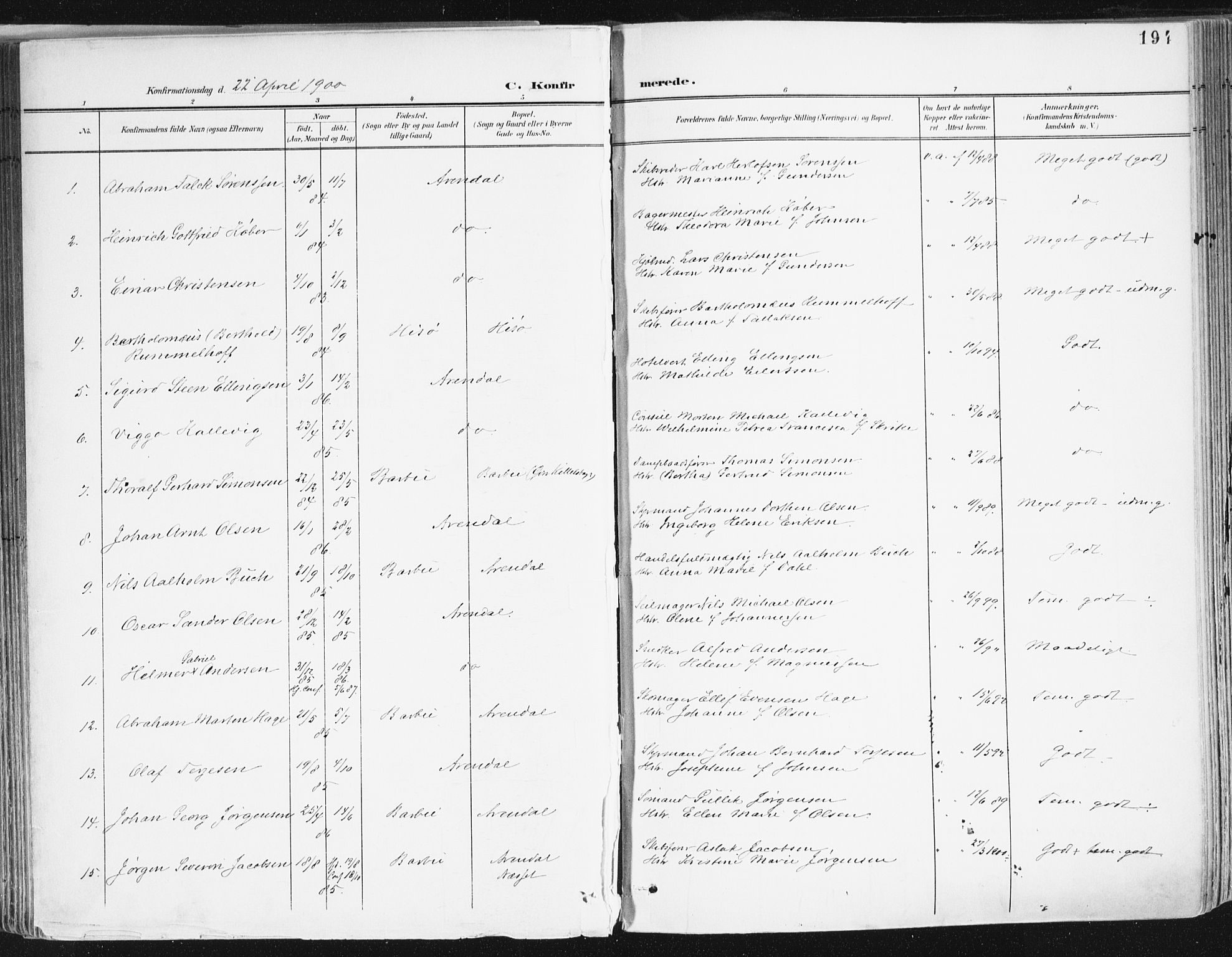 Arendal sokneprestkontor, Trefoldighet, SAK/1111-0040/F/Fa/L0010: Parish register (official) no. A 10, 1900-1919, p. 194