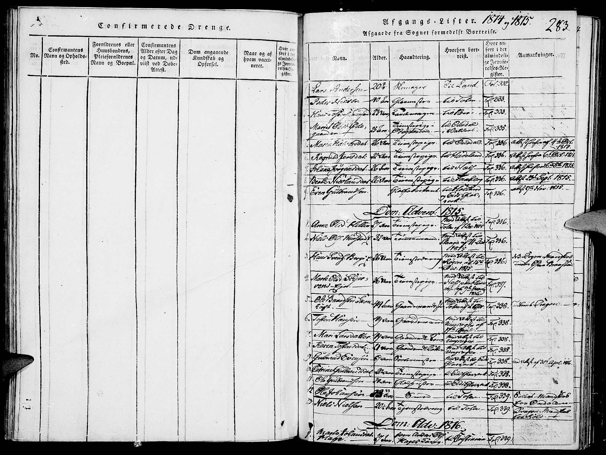 Vardal prestekontor, SAH/PREST-100/H/Ha/Haa/L0004: Parish register (official) no. 4, 1814-1831, p. 283