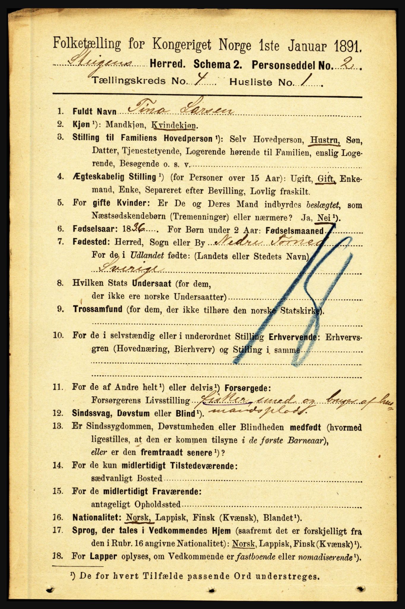 RA, 1891 census for 1848 Steigen, 1891, p. 1453