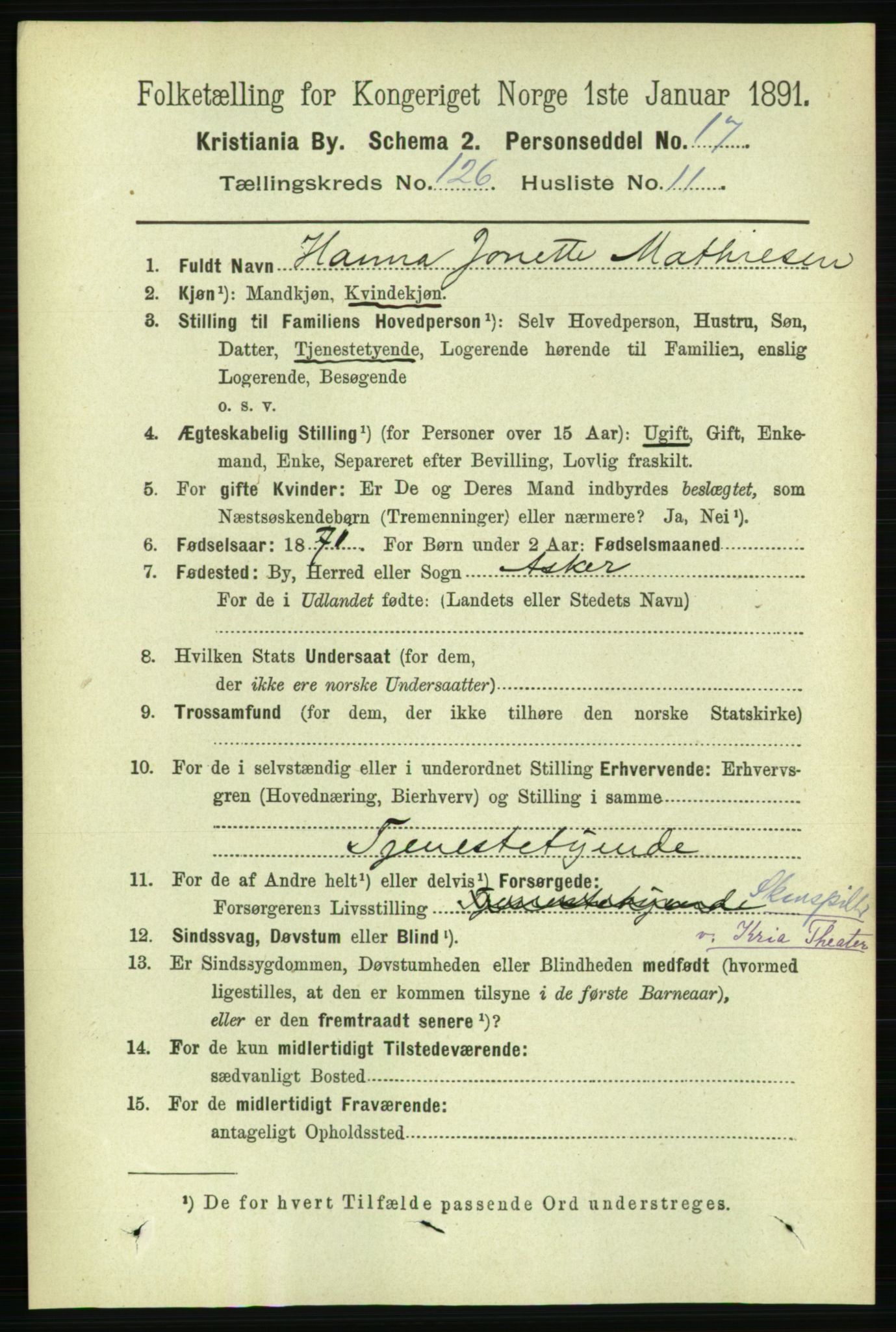 RA, 1891 census for 0301 Kristiania, 1891, p. 67552