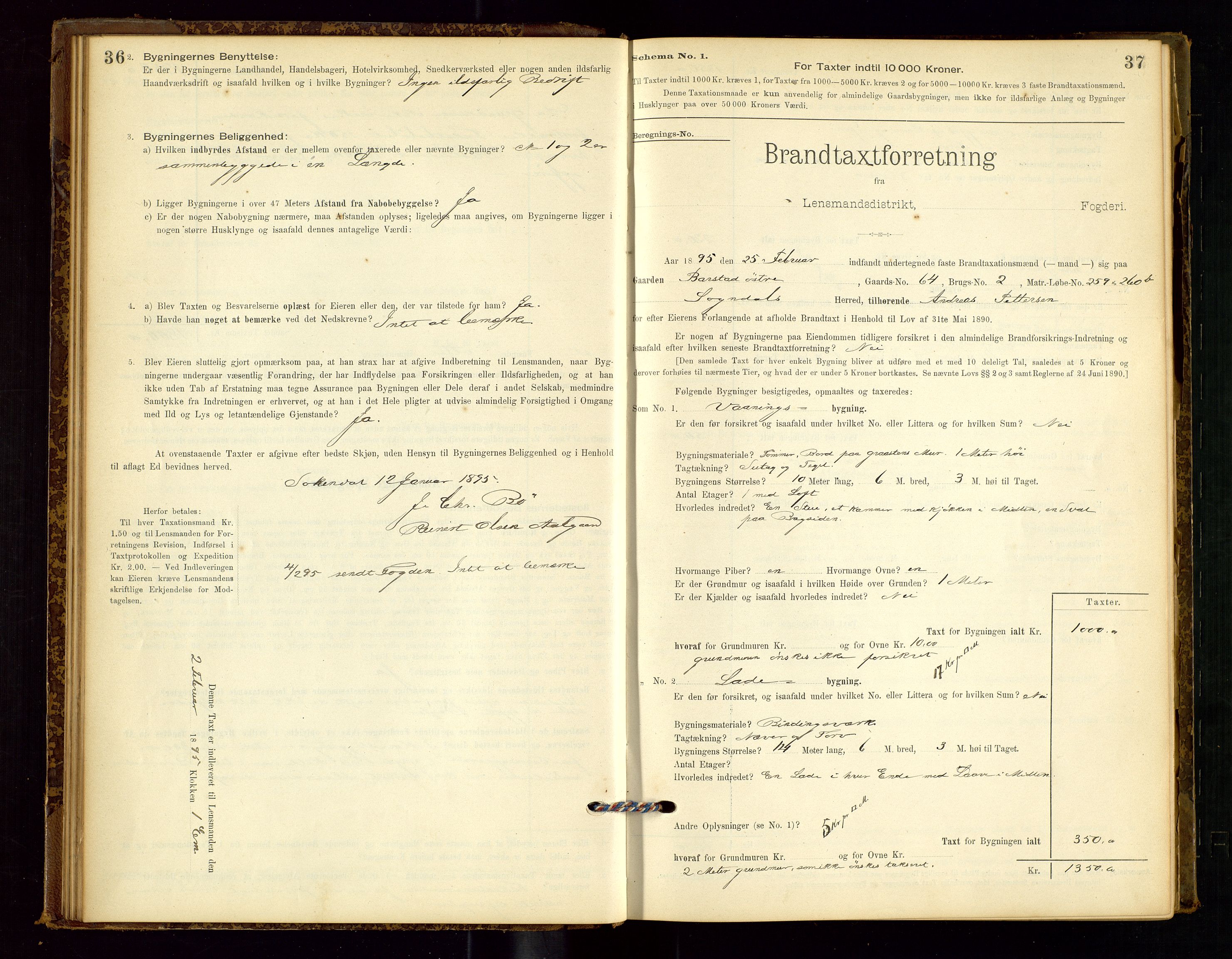 Sokndal lensmannskontor, AV/SAST-A-100417/Gob/L0001: "Brandtaxt-Protokol", 1895-1902, p. 36-37