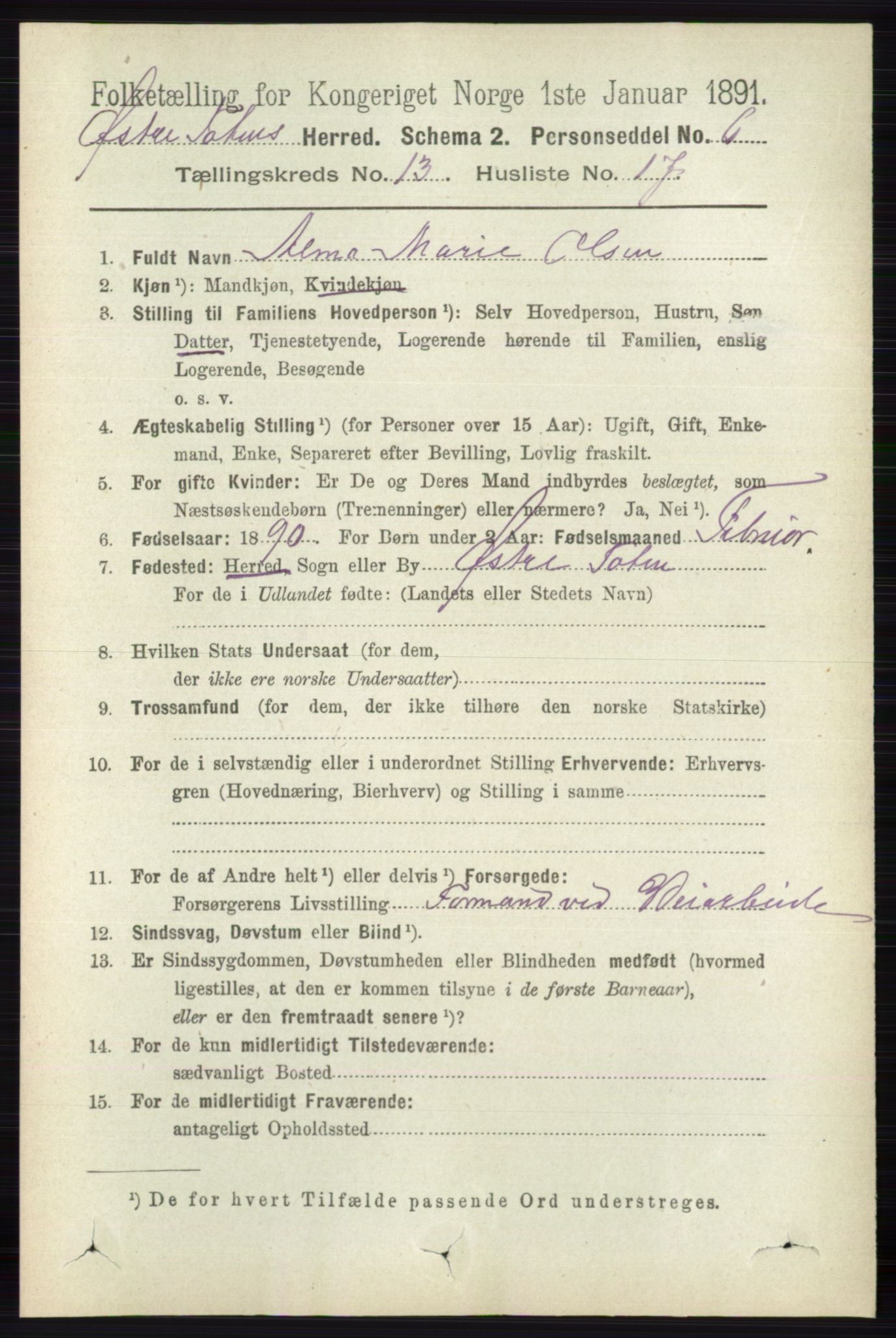 RA, 1891 census for 0528 Østre Toten, 1891, p. 8550