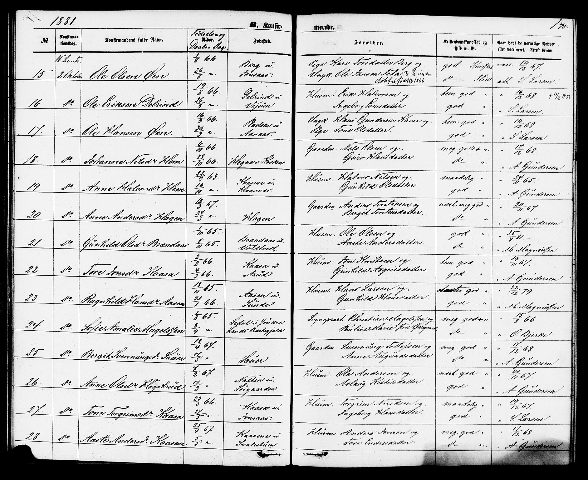 Sauherad kirkebøker, SAKO/A-298/F/Fa/L0008: Parish register (official) no. I 8, 1873-1886, p. 140