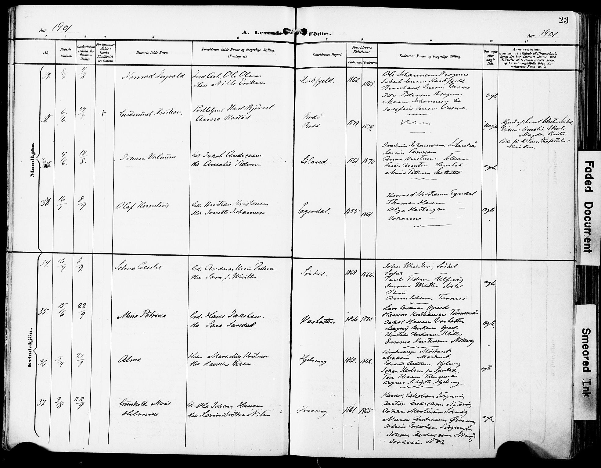 Ministerialprotokoller, klokkerbøker og fødselsregistre - Nordland, AV/SAT-A-1459/859/L0848: Parish register (official) no. 859A08, 1900-1912, p. 23