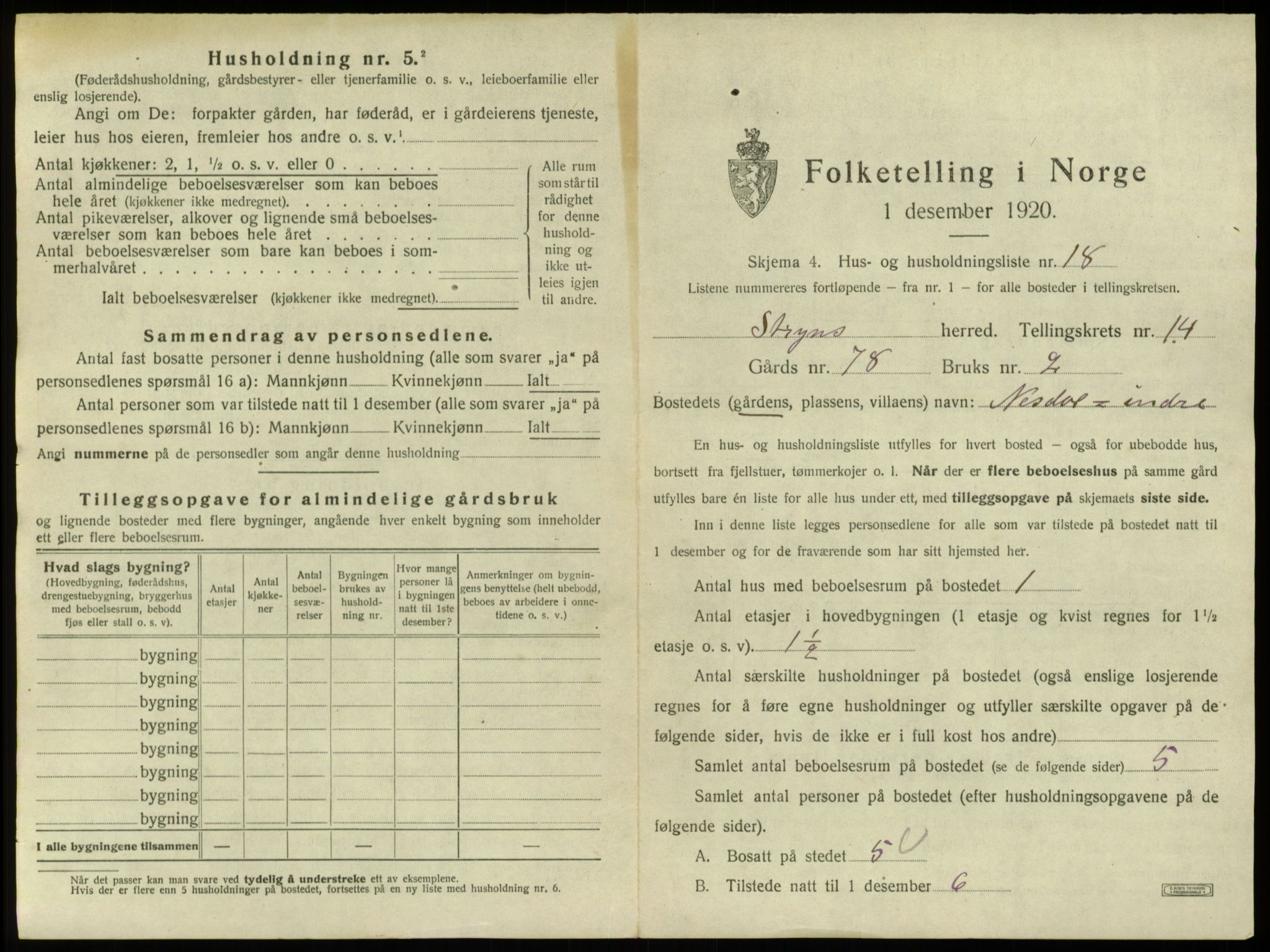 SAB, 1920 census for Stryn, 1920, p. 884