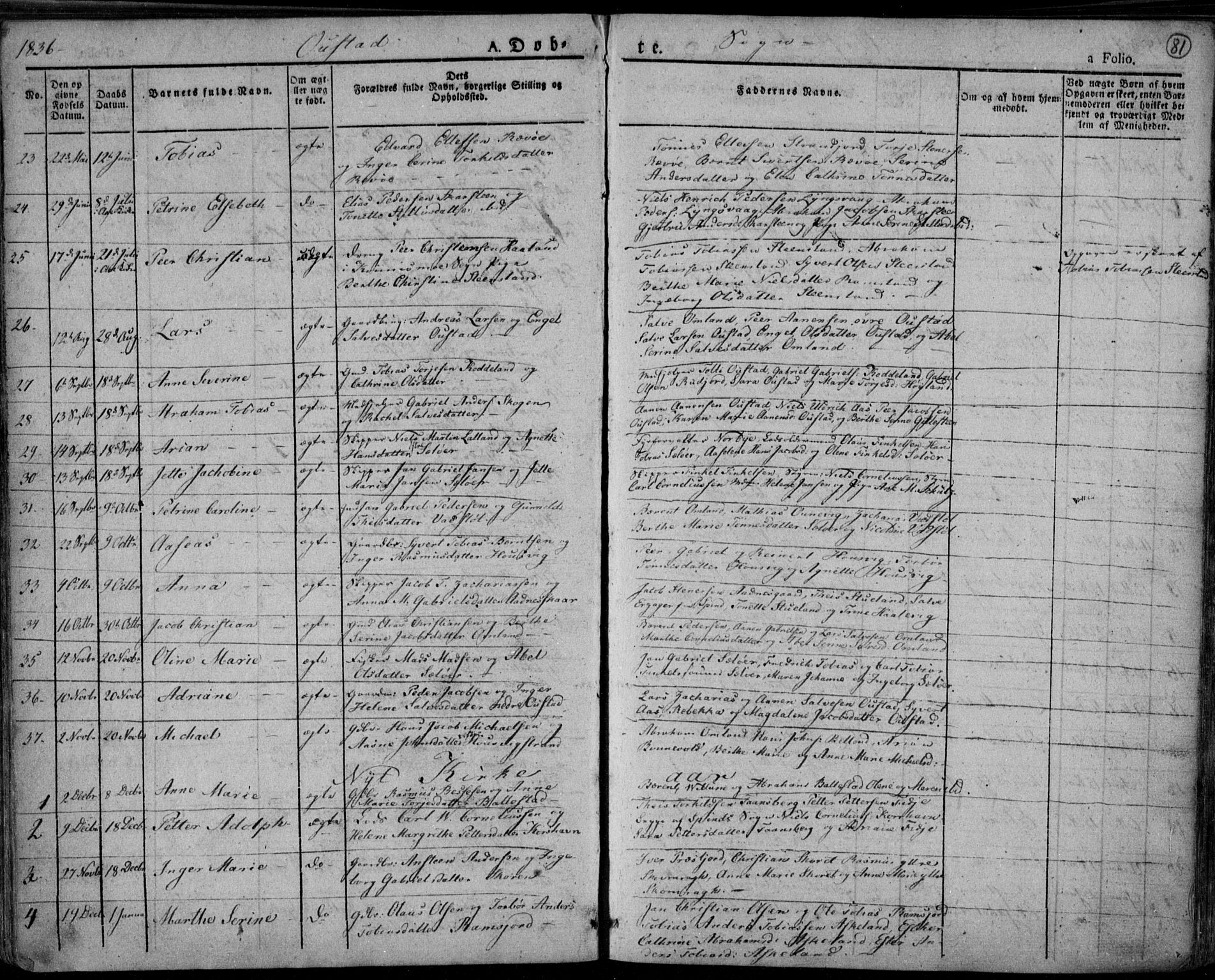 Lyngdal sokneprestkontor, AV/SAK-1111-0029/F/Fa/Fac/L0007: Parish register (official) no. A 7, 1825-1838, p. 81