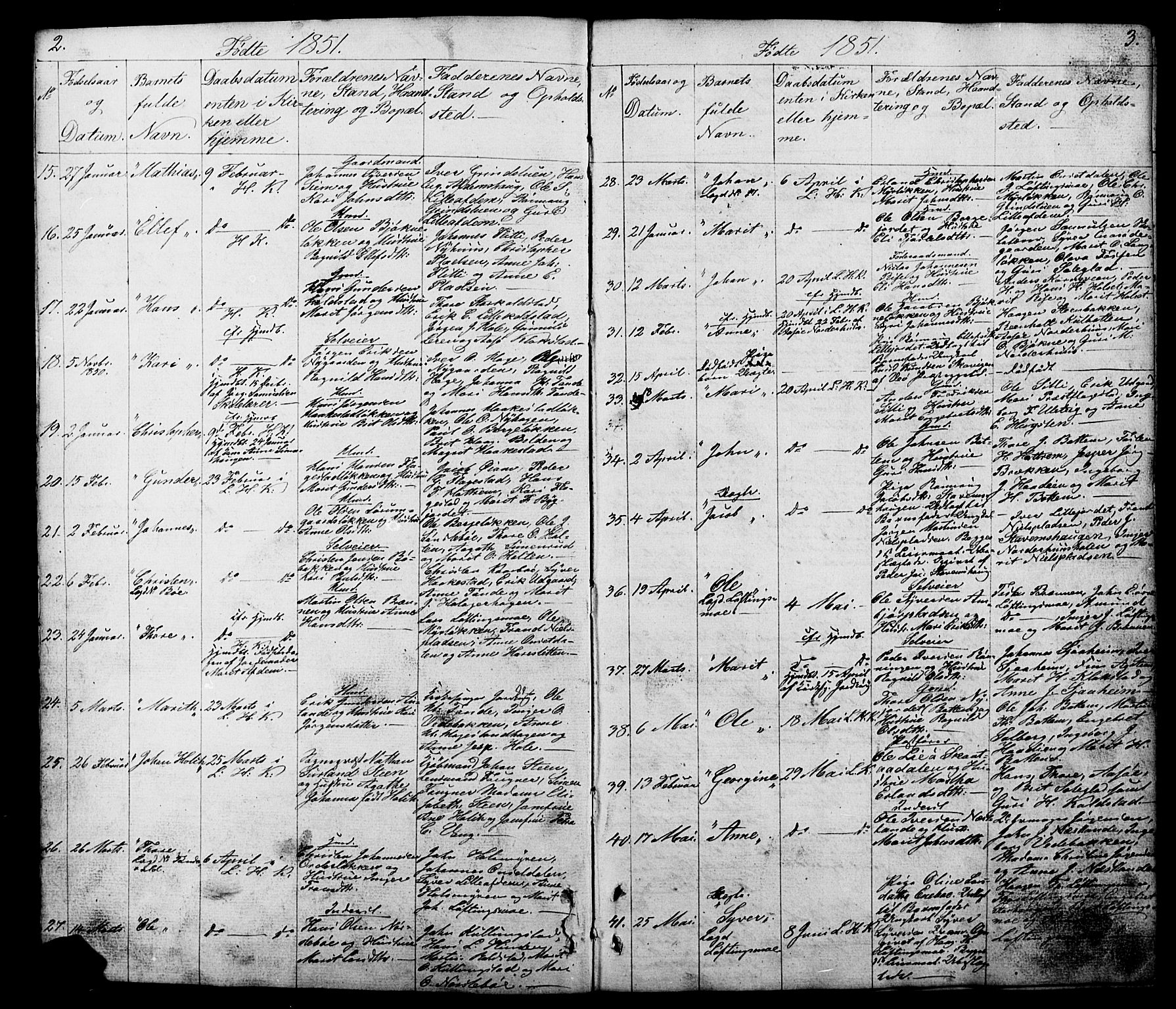 Lesja prestekontor, SAH/PREST-068/H/Ha/Hab/L0005: Parish register (copy) no. 5, 1850-1894, p. 2-3