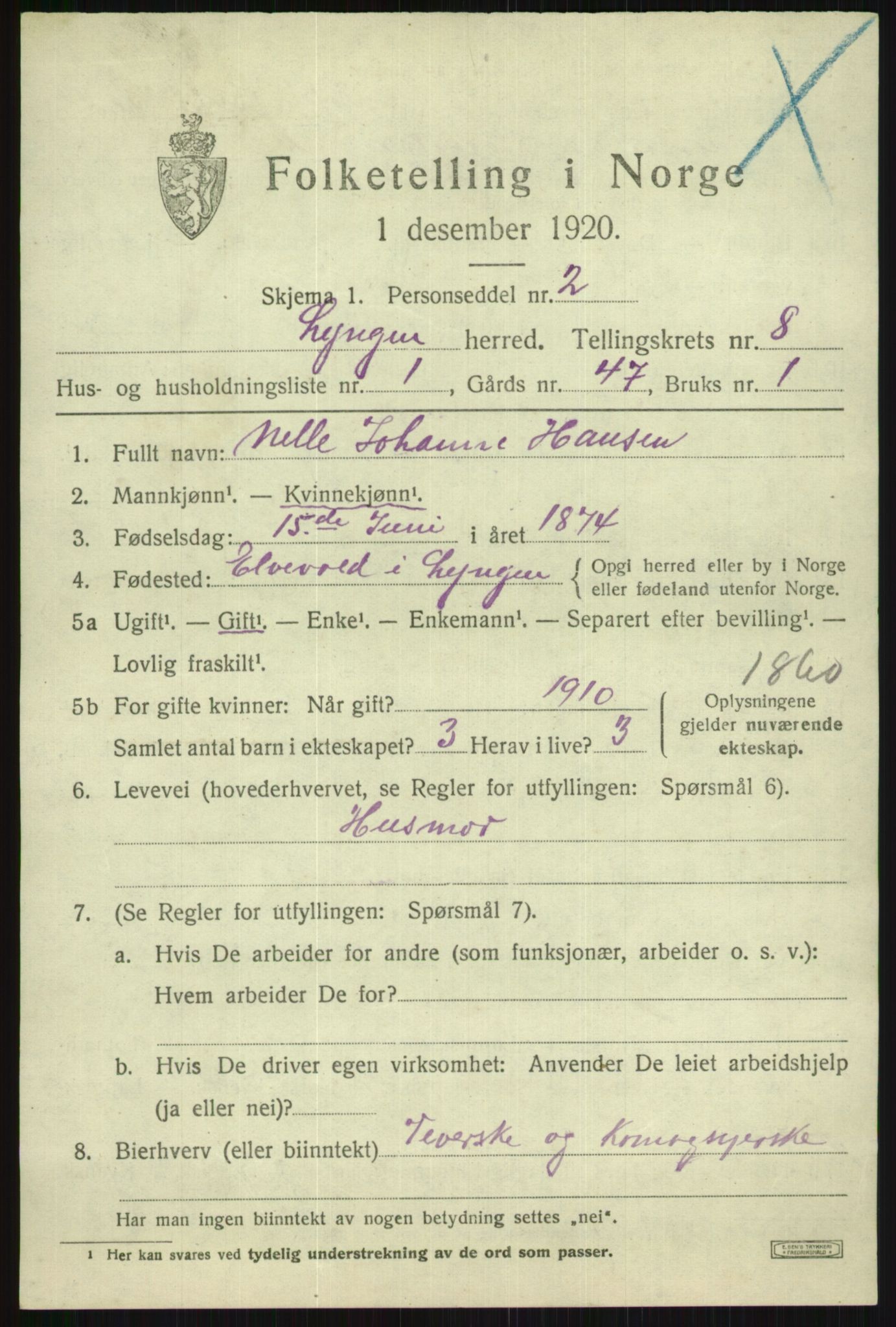 SATØ, 1920 census for Lyngen, 1920, p. 7345