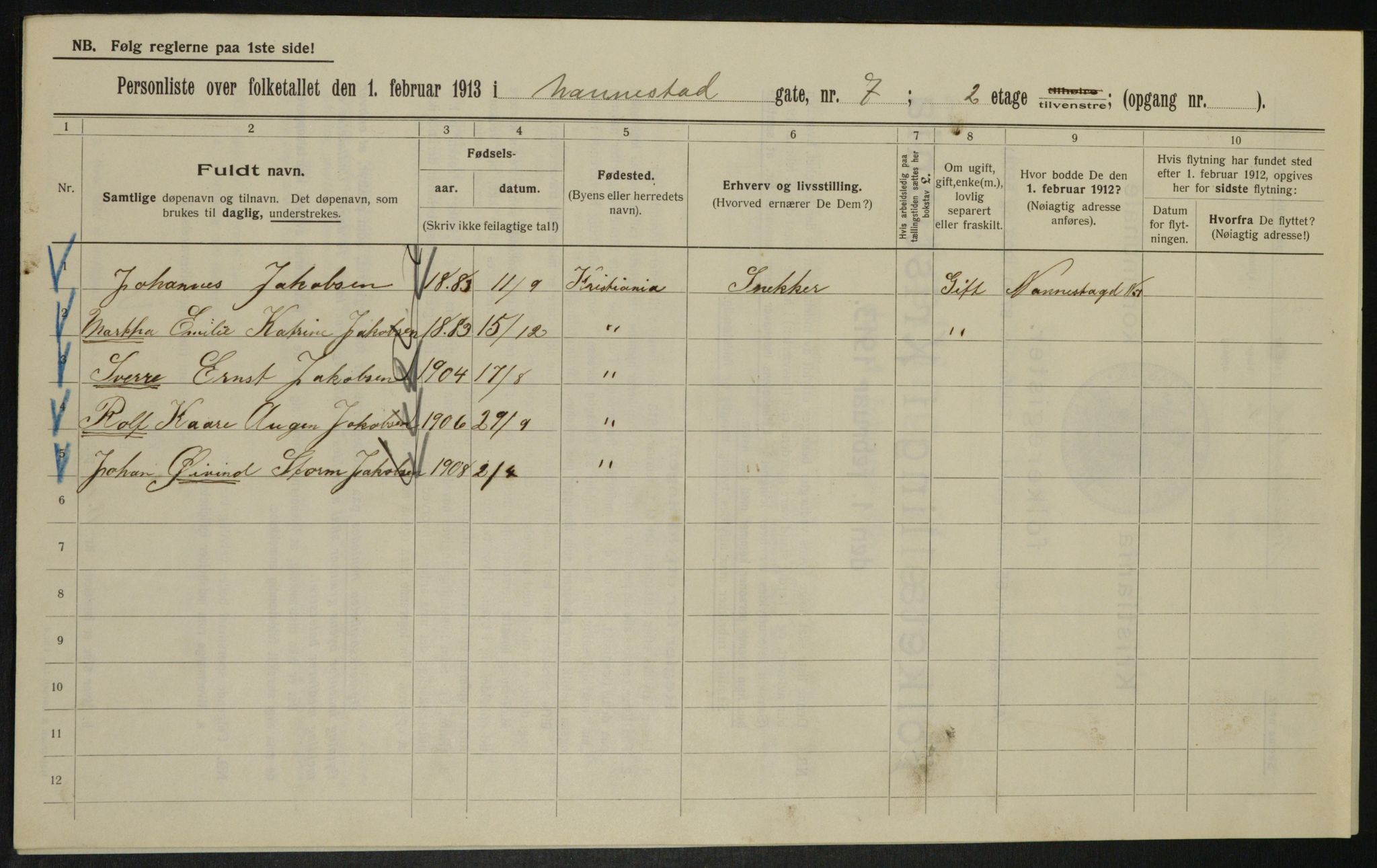 OBA, Municipal Census 1913 for Kristiania, 1913, p. 69104