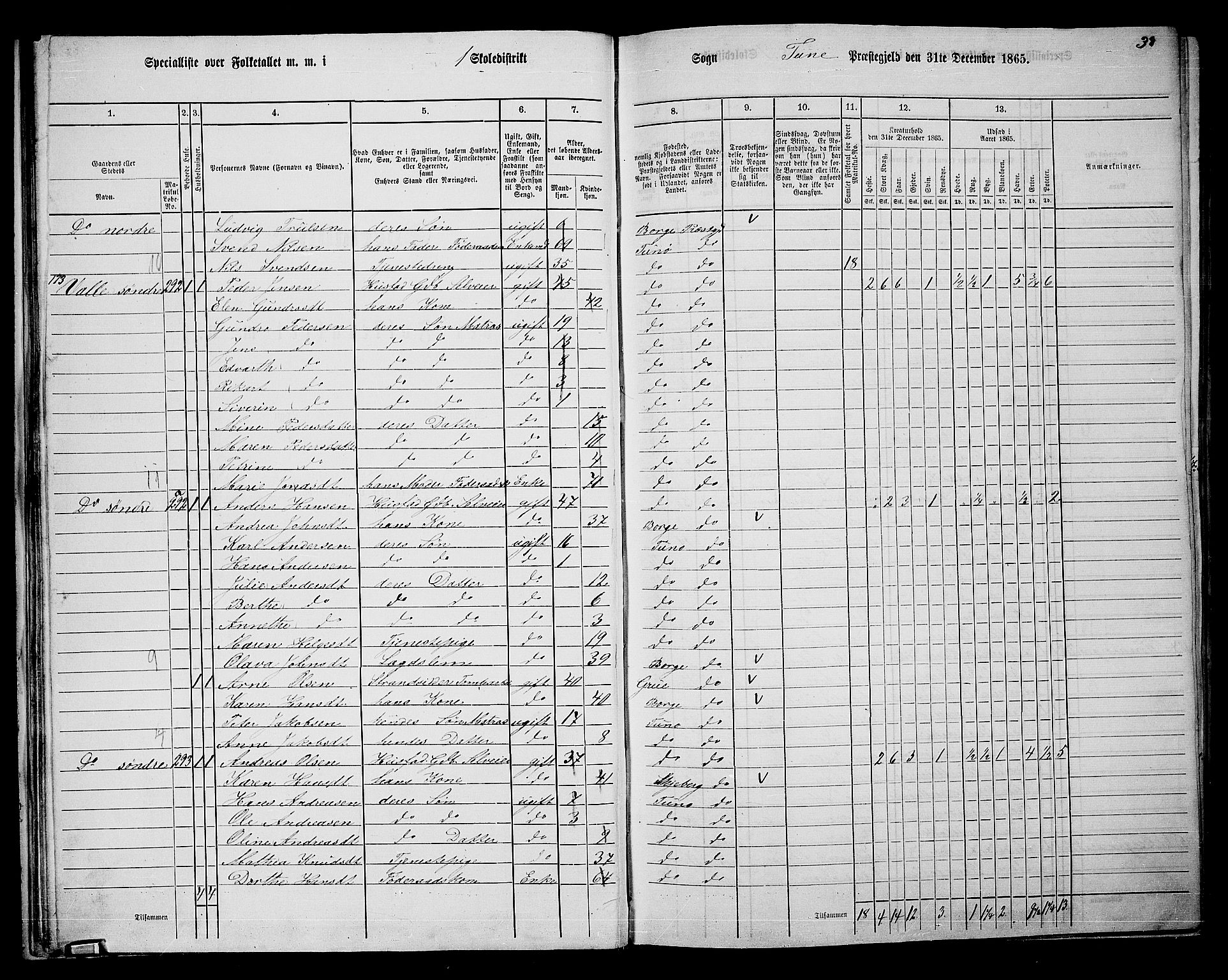 RA, 1865 census for Tune, 1865, p. 35
