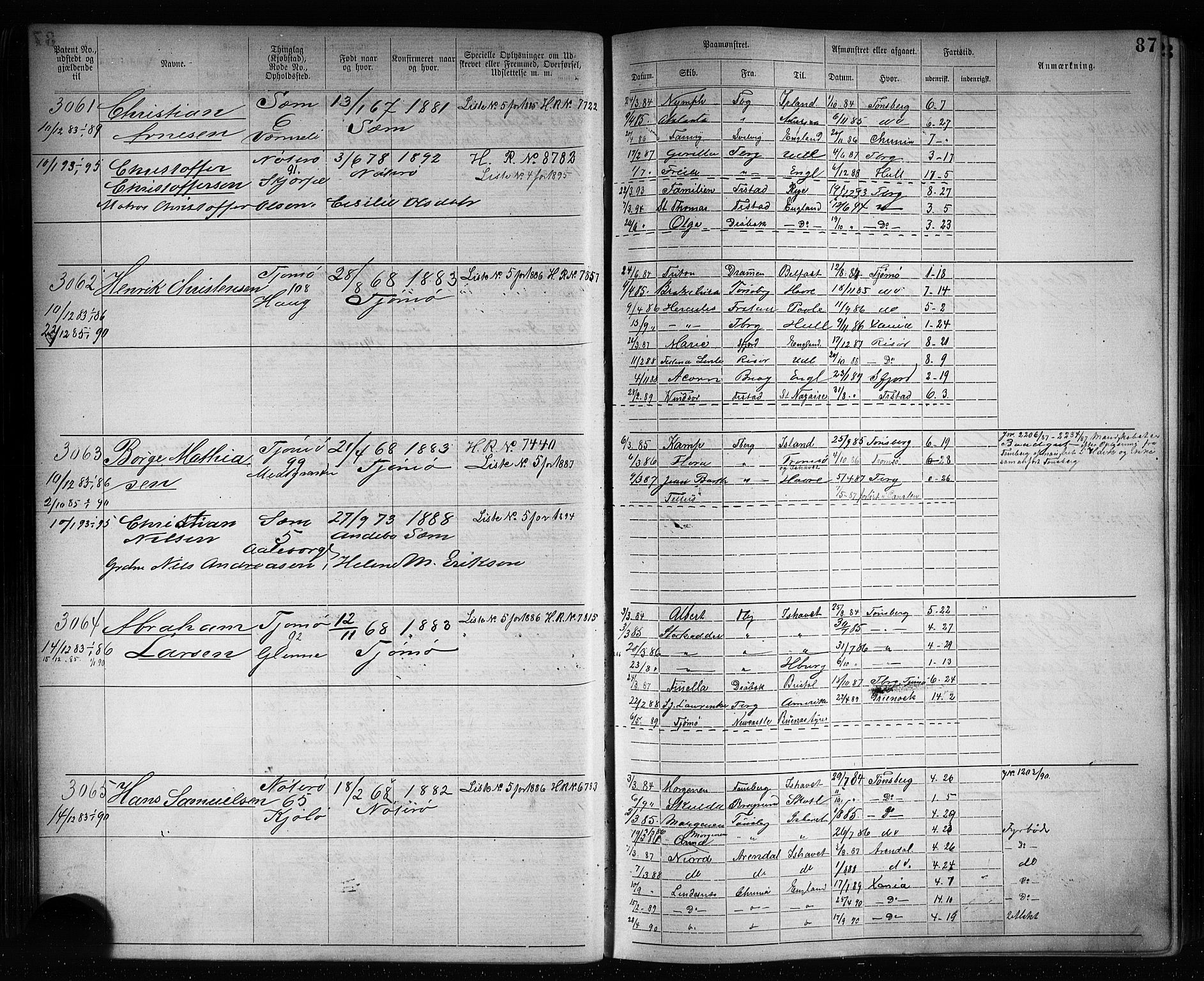 Tønsberg innrulleringskontor, AV/SAKO-A-786/F/Fb/L0007: Annotasjonsrulle Patent nr. 2636-5150, 1881-1892, p. 88