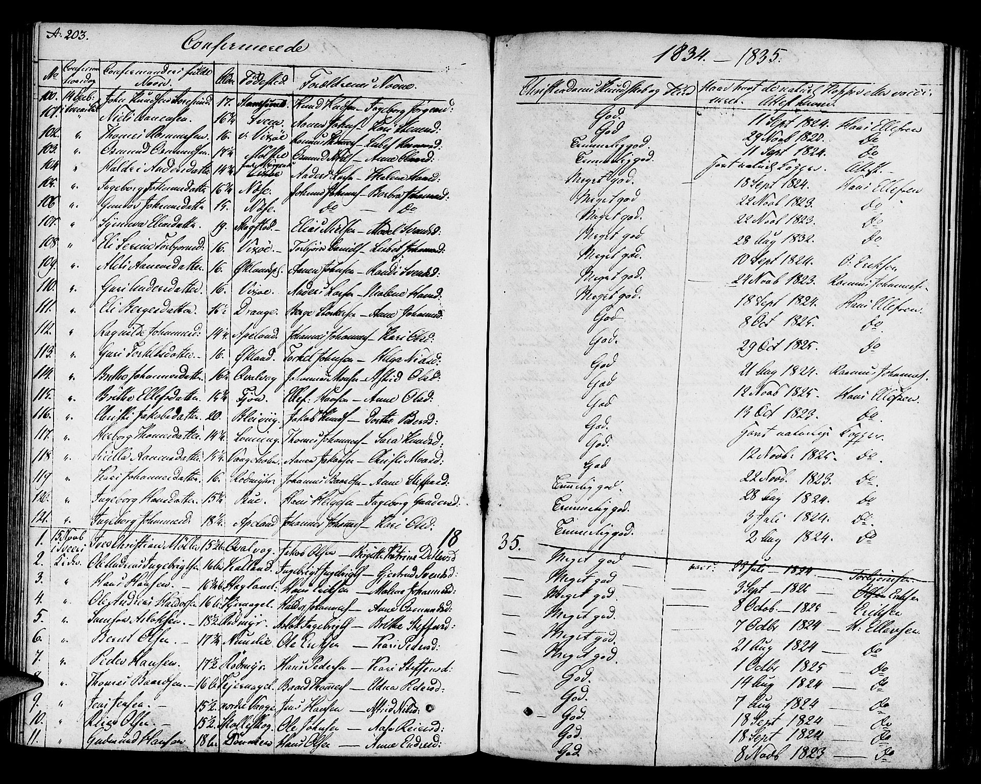 Finnås sokneprestembete, SAB/A-99925/H/Ha/Haa/Haaa/L0005: Parish register (official) no. A 5, 1823-1835, p. 203