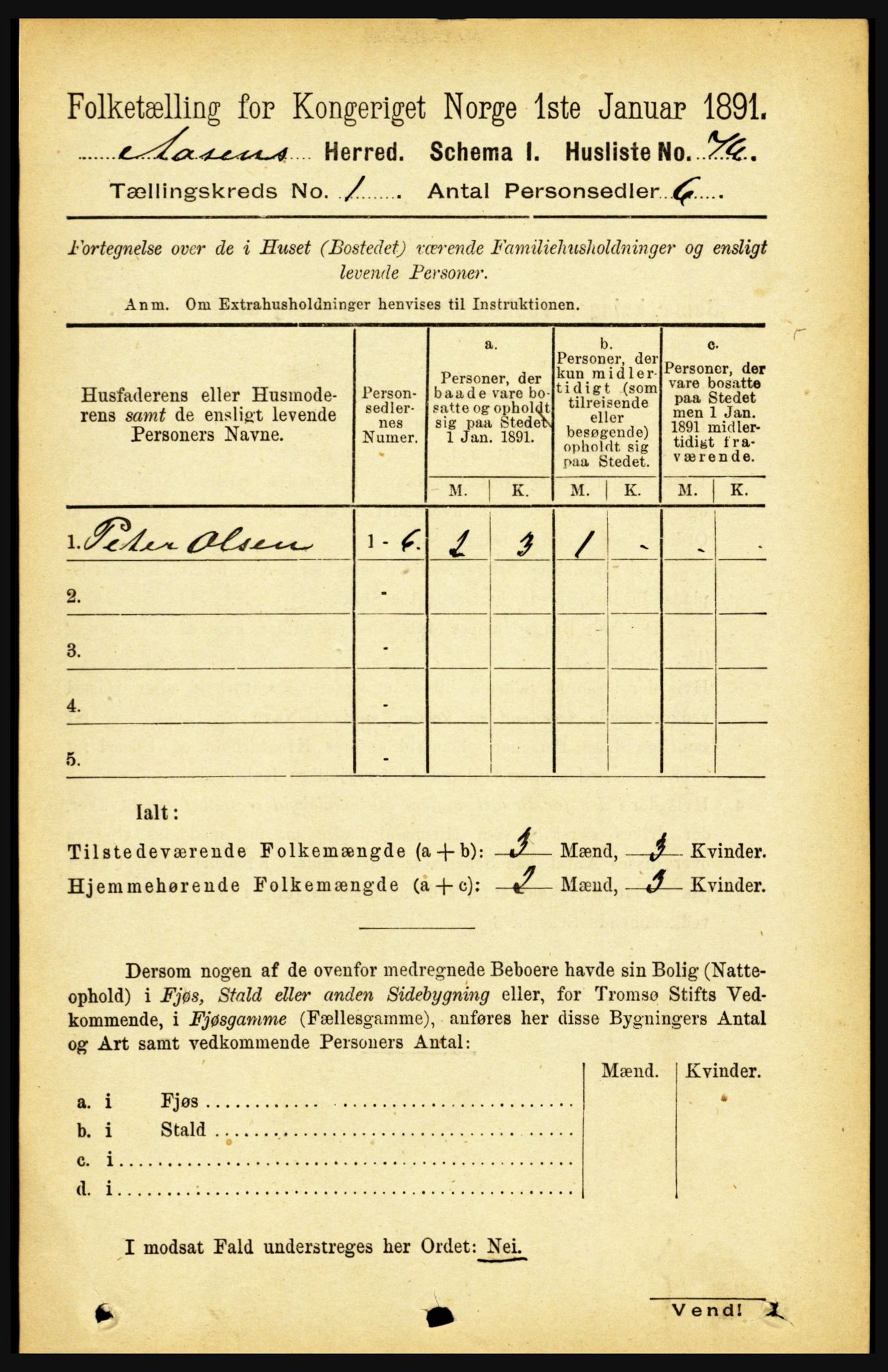 RA, 1891 census for 1716 Åsen, 1891, p. 92