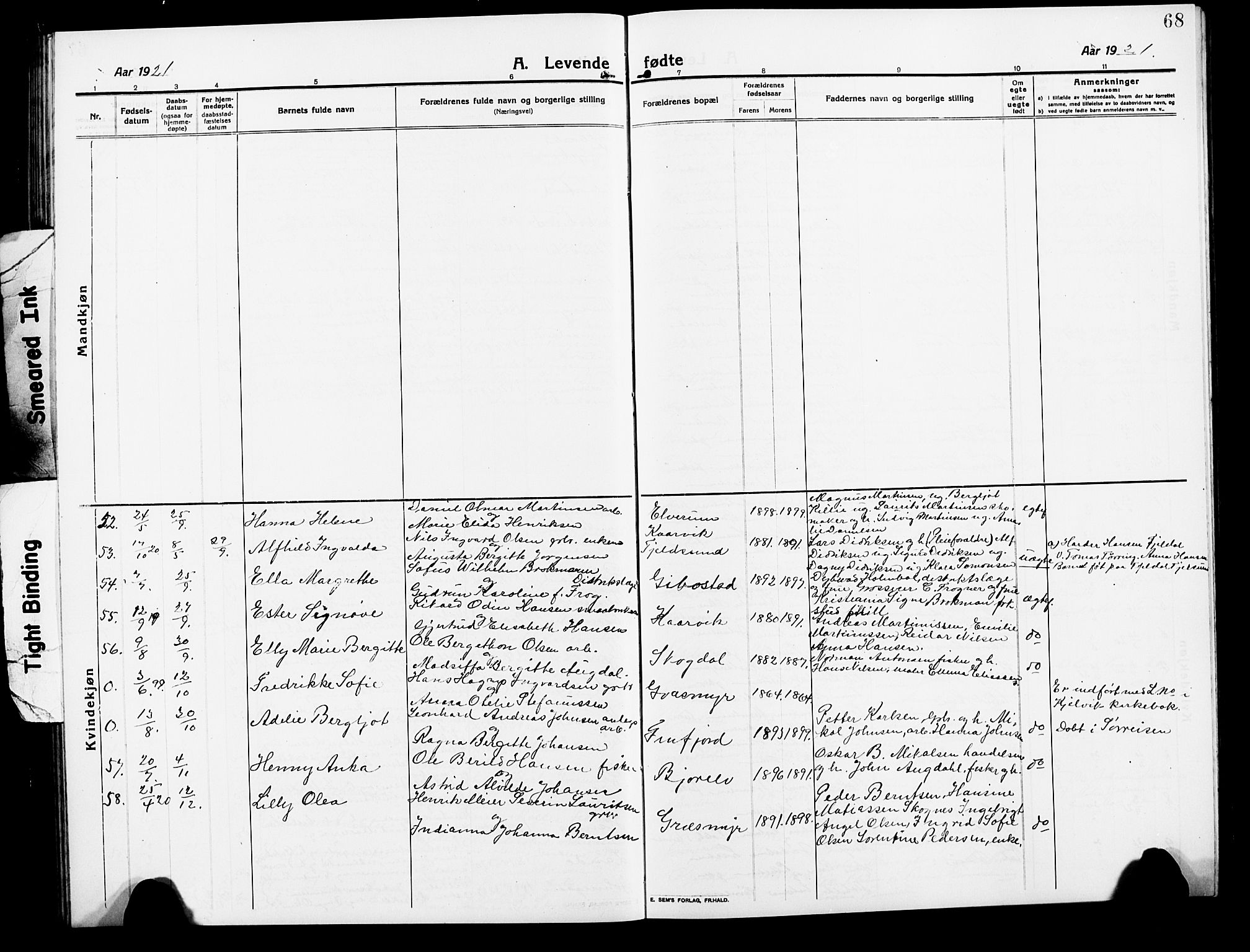 Lenvik sokneprestembete, SATØ/S-1310/H/Ha/Hab/L0009klokker: Parish register (copy) no. 9, 1912-1926, p. 68