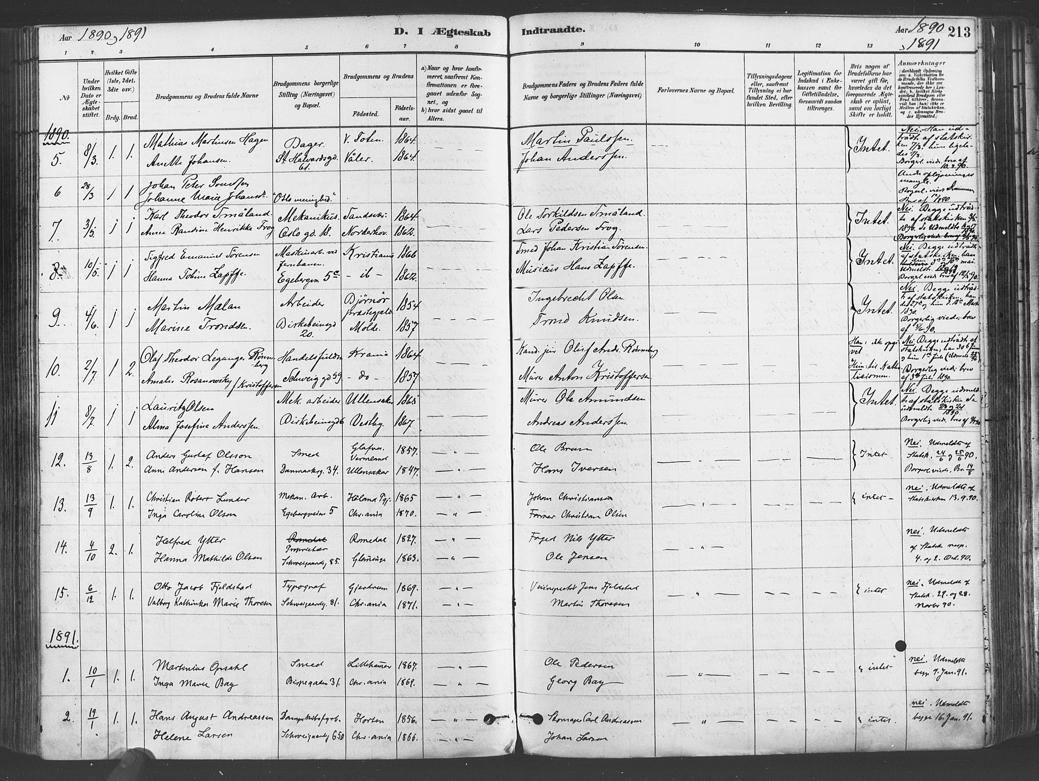 Gamlebyen prestekontor Kirkebøker, SAO/A-10884/F/Fa/L0006: Parish register (official) no. 6, 1881-1890, p. 213