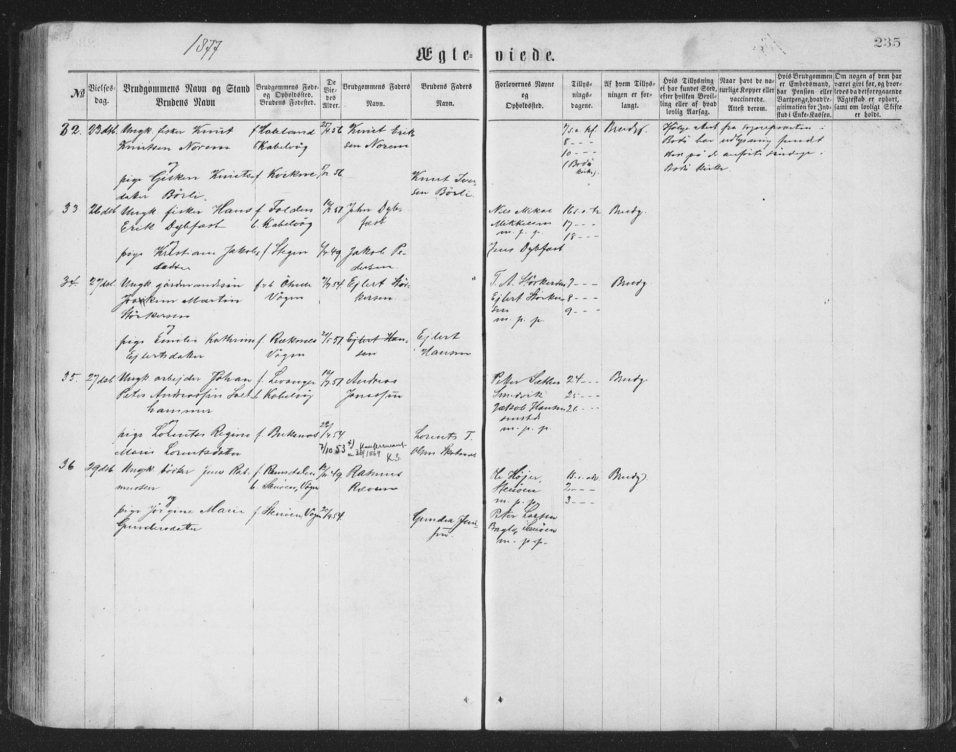 Ministerialprotokoller, klokkerbøker og fødselsregistre - Nordland, AV/SAT-A-1459/874/L1057: Parish register (official) no. 874A01, 1866-1877, p. 235