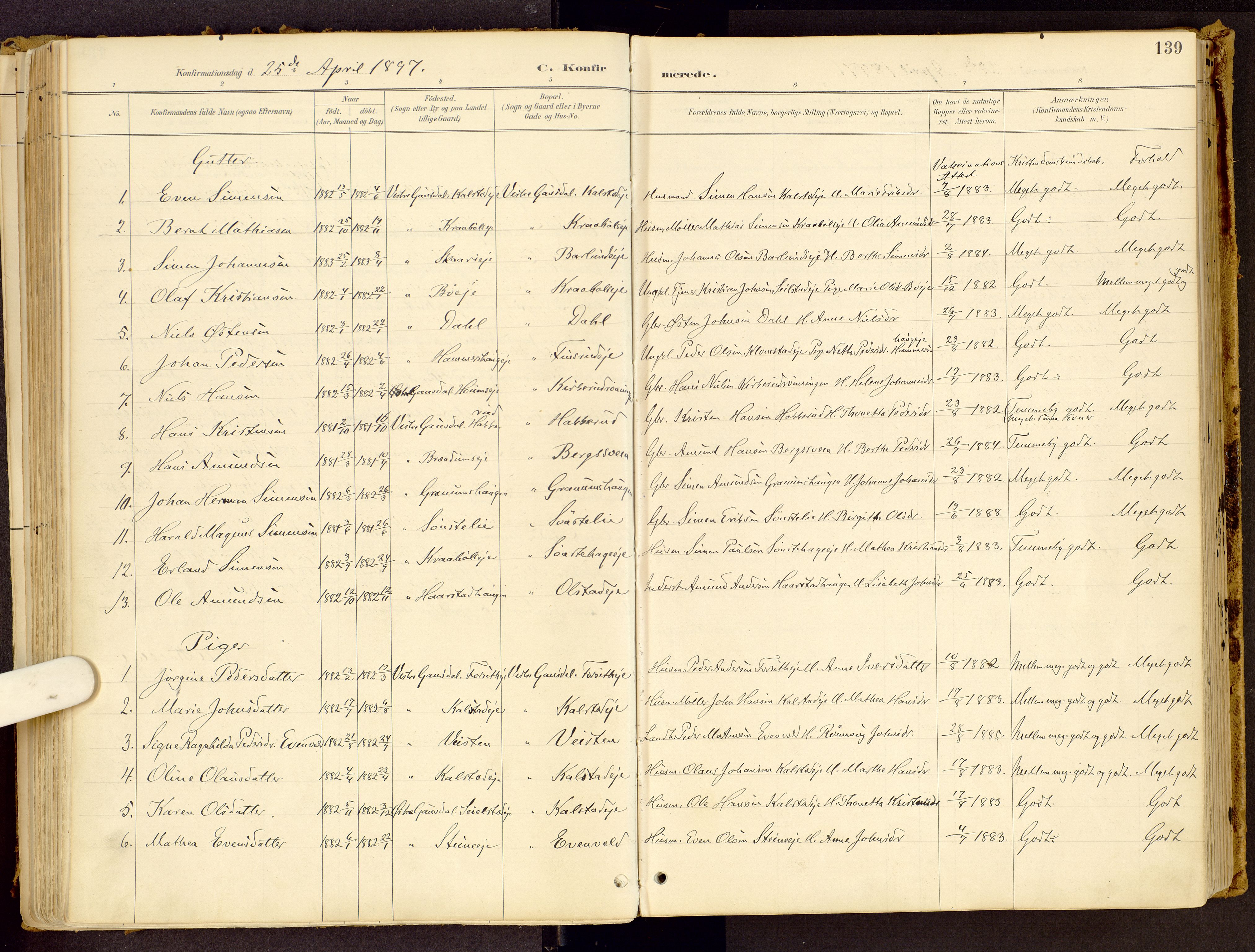 Vestre Gausdal prestekontor, SAH/PREST-094/H/Ha/Haa/L0001: Parish register (official) no. 1, 1887-1914, p. 139