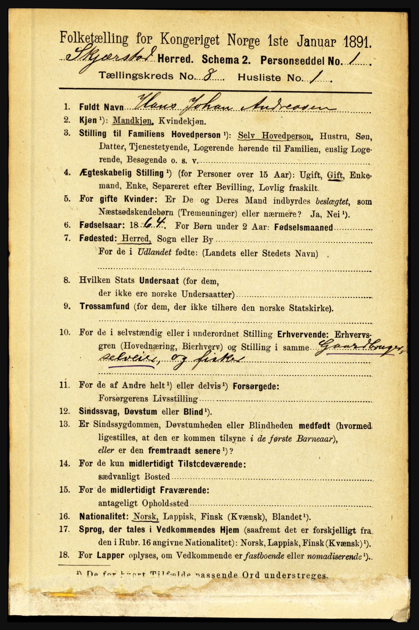 RA, 1891 census for 1842 Skjerstad, 1891, p. 3058