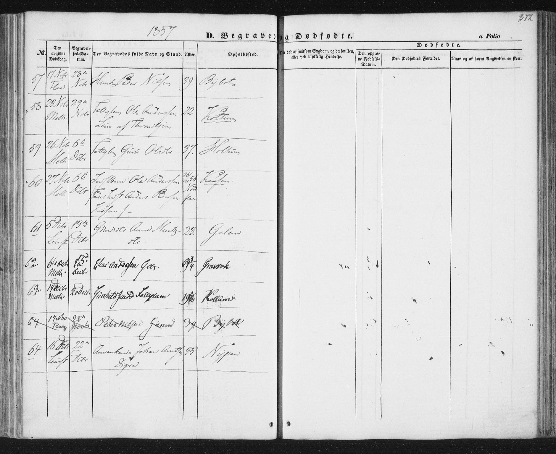 Ministerialprotokoller, klokkerbøker og fødselsregistre - Sør-Trøndelag, AV/SAT-A-1456/691/L1076: Parish register (official) no. 691A08, 1852-1861, p. 372
