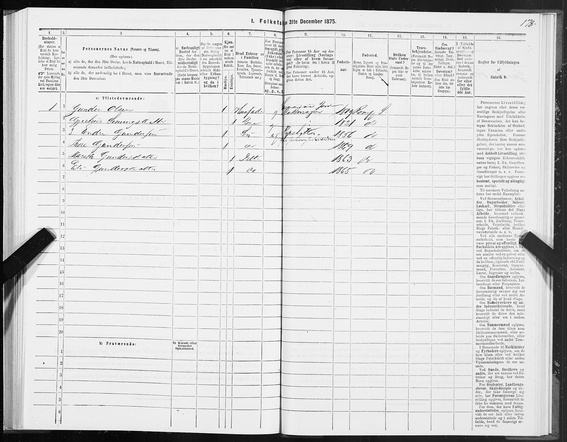 SAT, 1875 census for 1563P Sunndal, 1875, p. 1178