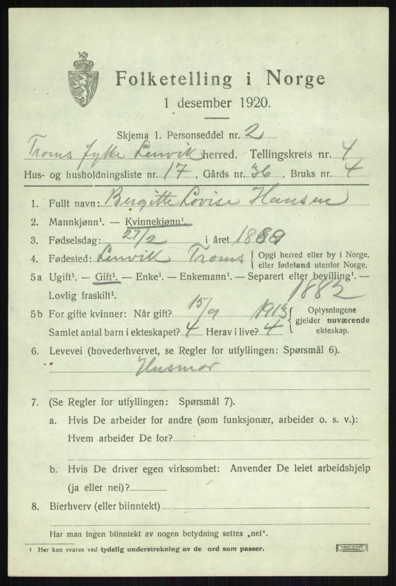 SATØ, 1920 census for Lenvik, 1920, p. 5856