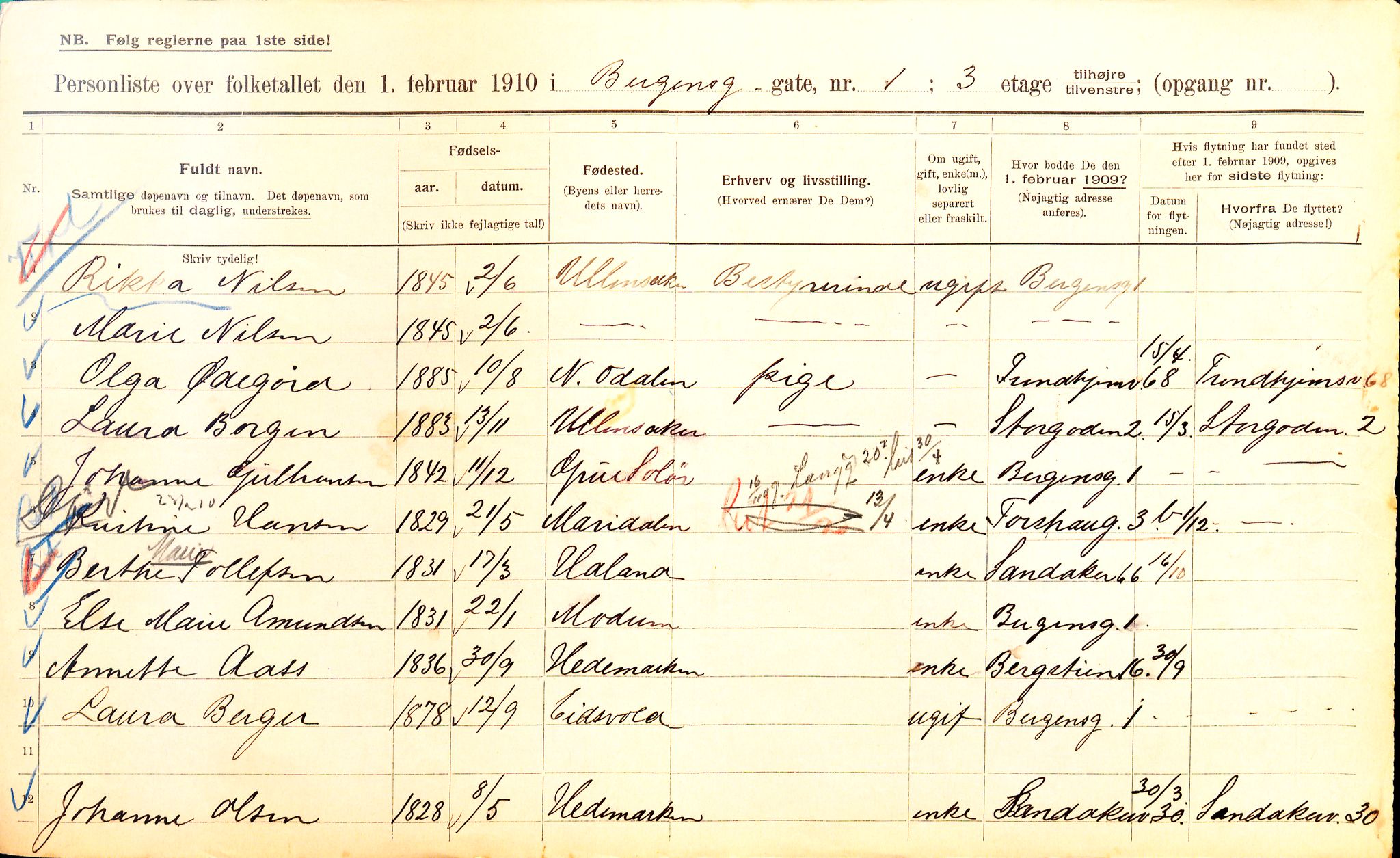 OBA, Municipal Census 1910 for Kristiania, 1910, p. 3548