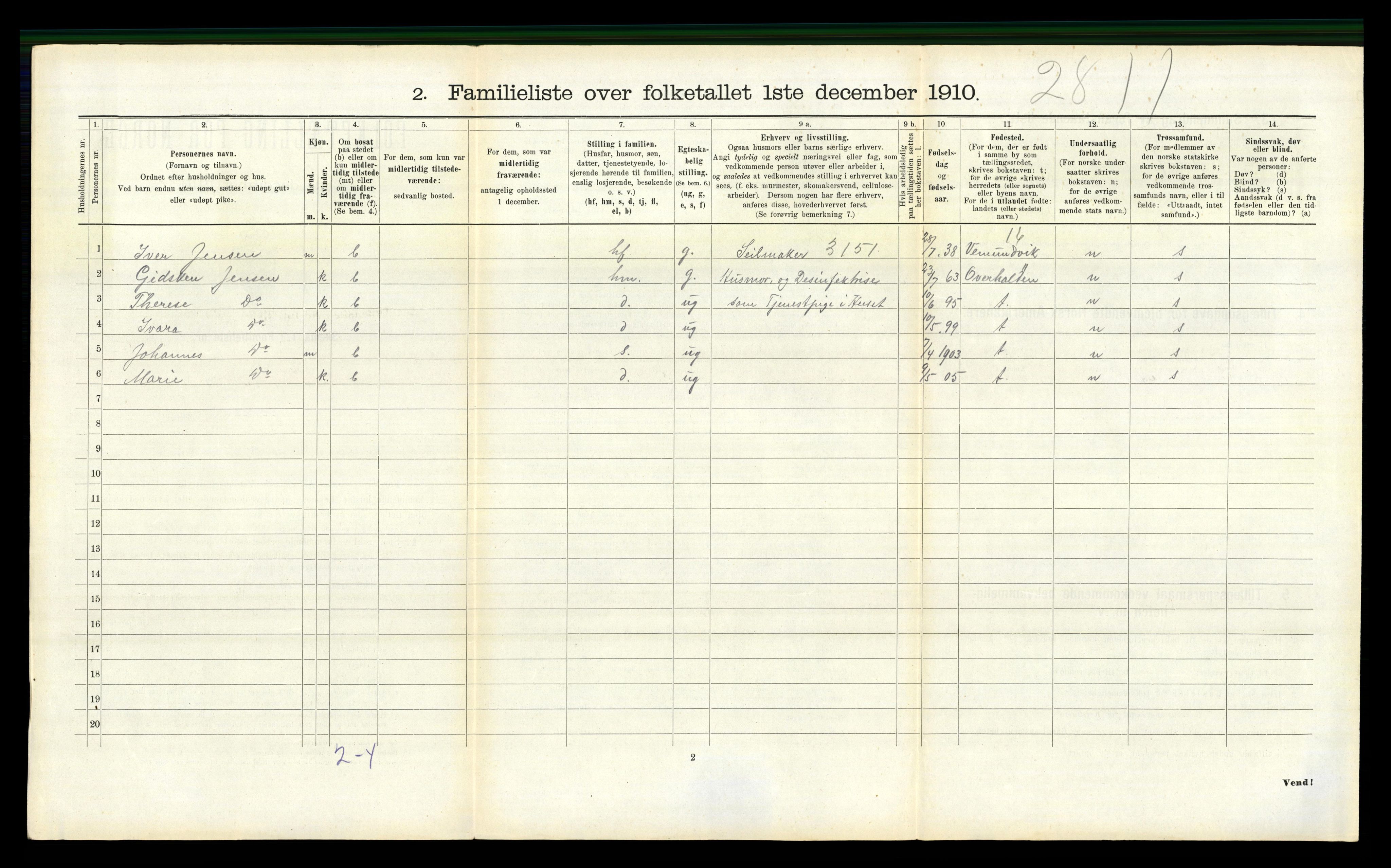 RA, 1910 census for Namsos, 1910, p. 373