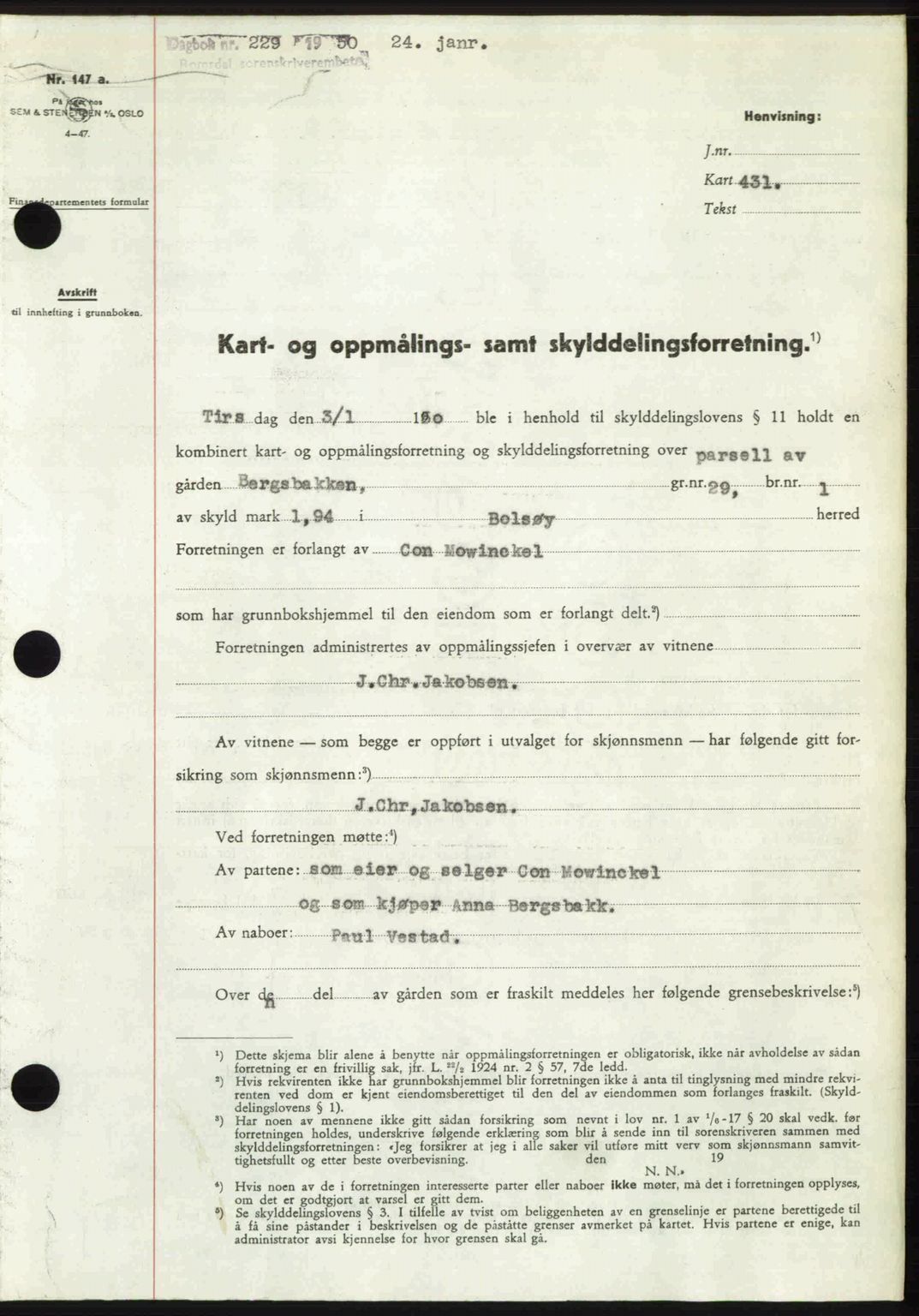 Romsdal sorenskriveri, AV/SAT-A-4149/1/2/2C: Mortgage book no. A32, 1950-1950, Diary no: : 229/1950