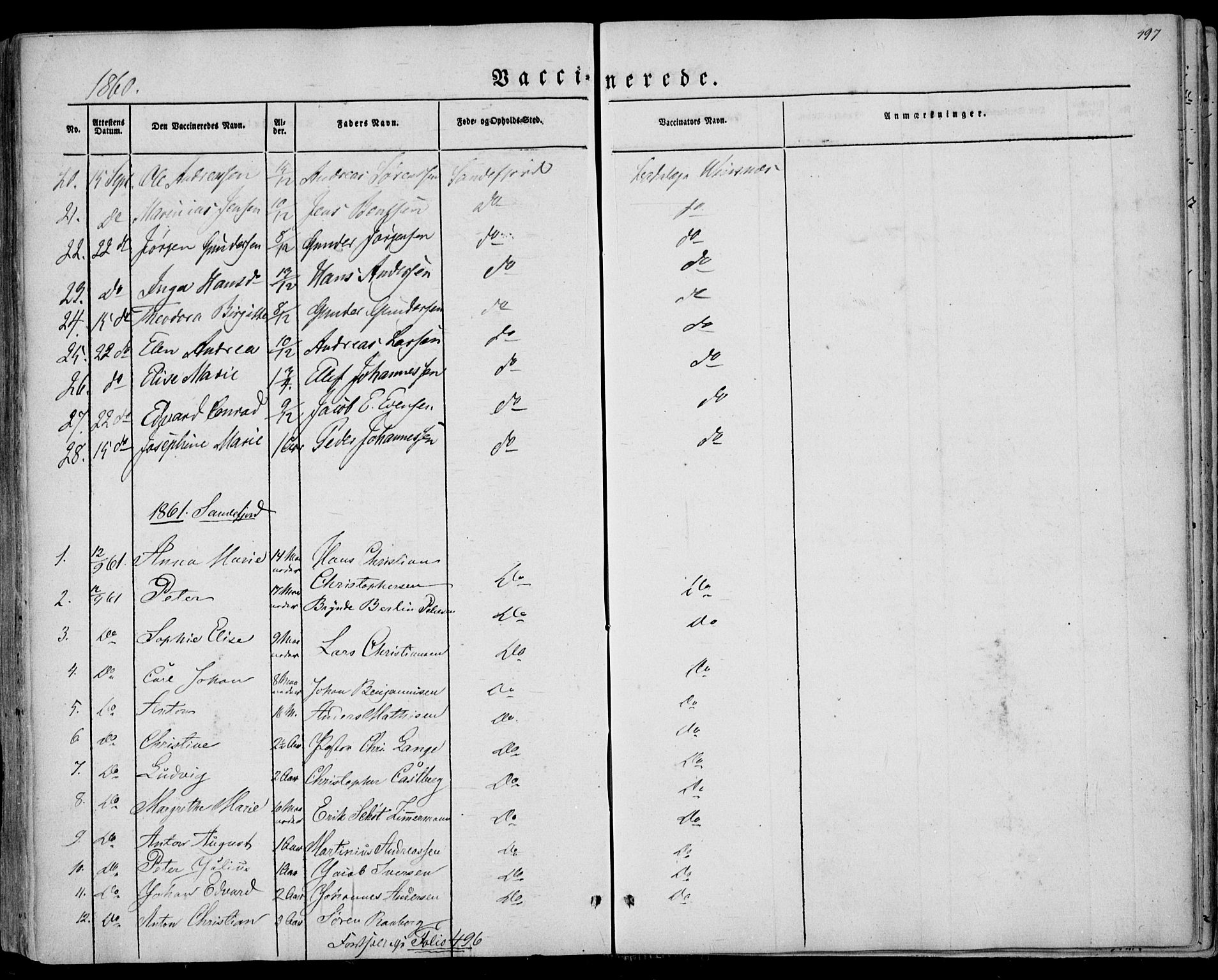 Sandar kirkebøker, AV/SAKO-A-243/F/Fa/L0007: Parish register (official) no. 7, 1855-1861, p. 497