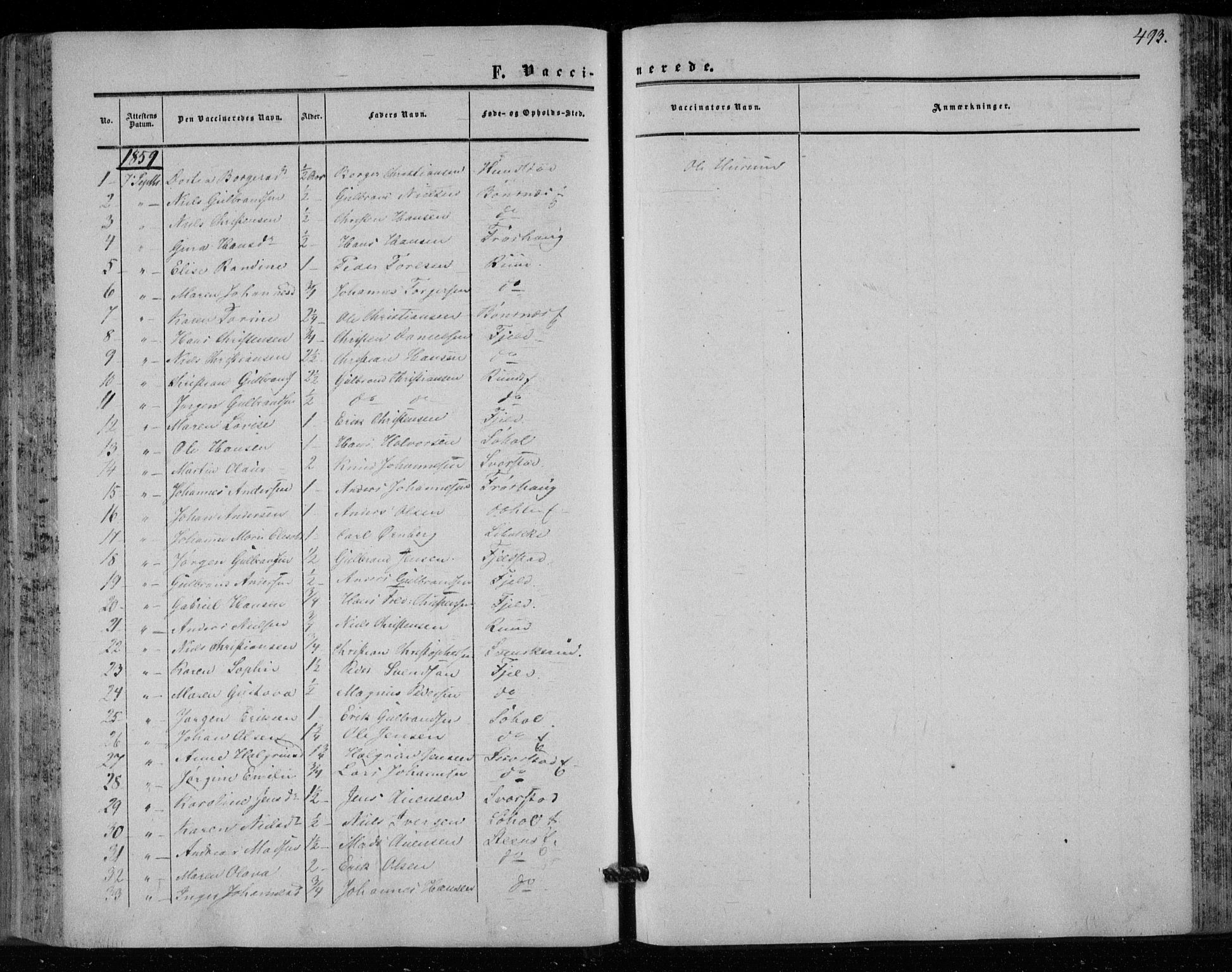 Hole kirkebøker, SAKO/A-228/F/Fa/L0006: Parish register (official) no. I 6, 1852-1872, p. 493