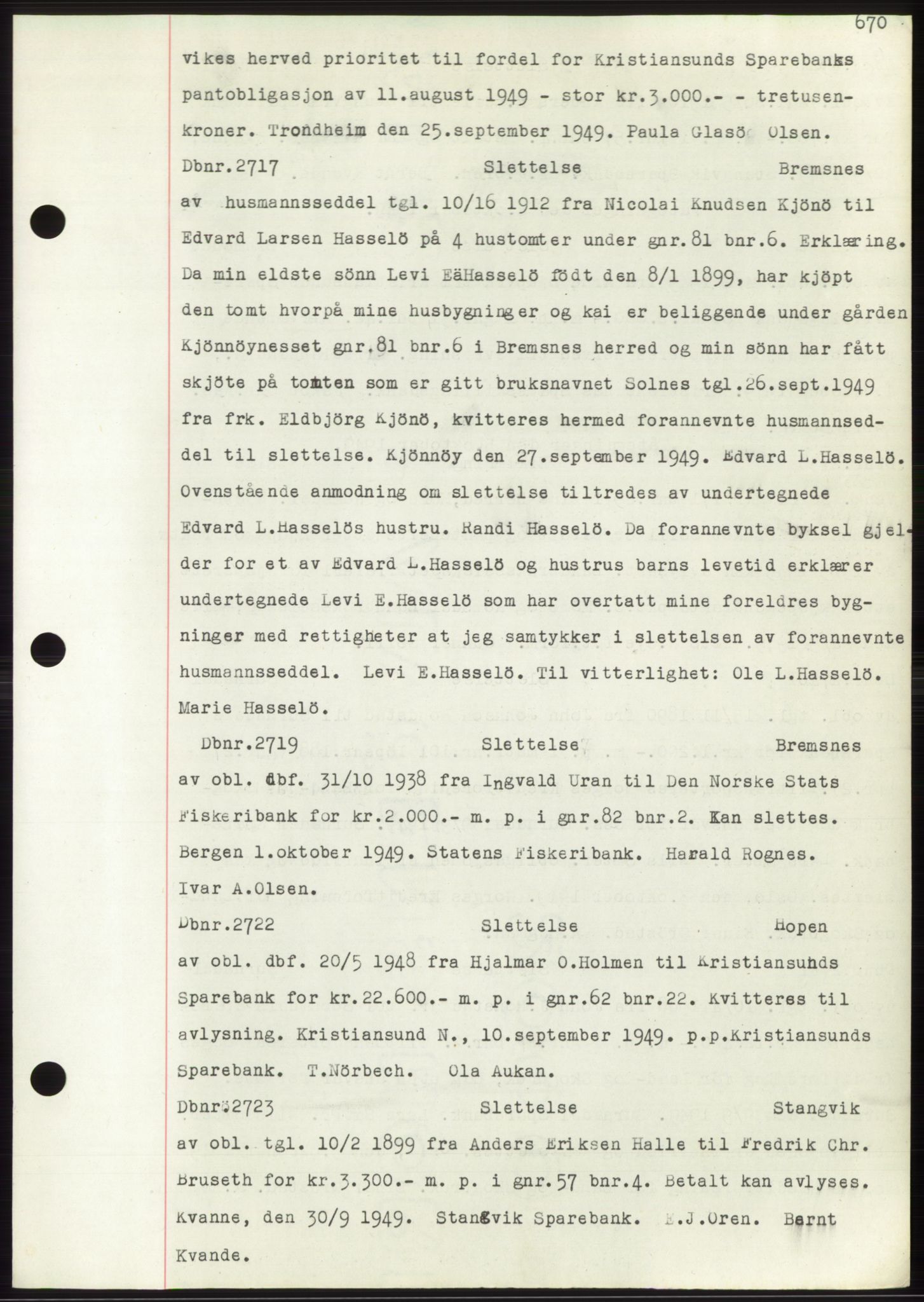Nordmøre sorenskriveri, SAT/A-4132/1/2/2Ca: Mortgage book no. C82b, 1946-1951, Diary no: : 2717/1949