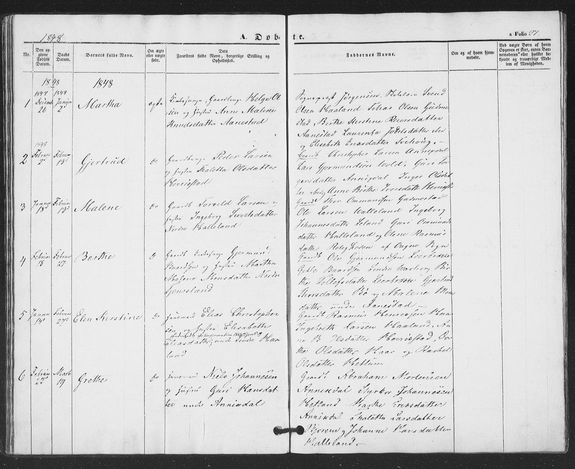 Hå sokneprestkontor, AV/SAST-A-101801/001/30BA/L0007: Parish register (official) no. A 6, 1842-1855, p. 27