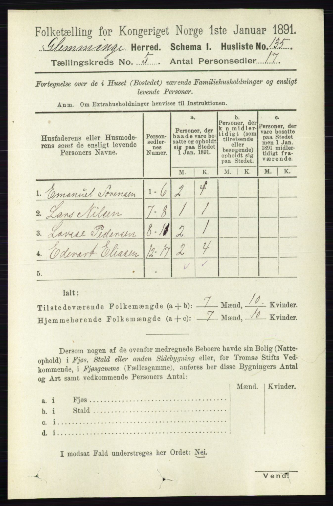 RA, 1891 census for 0132 Glemmen, 1891, p. 6032