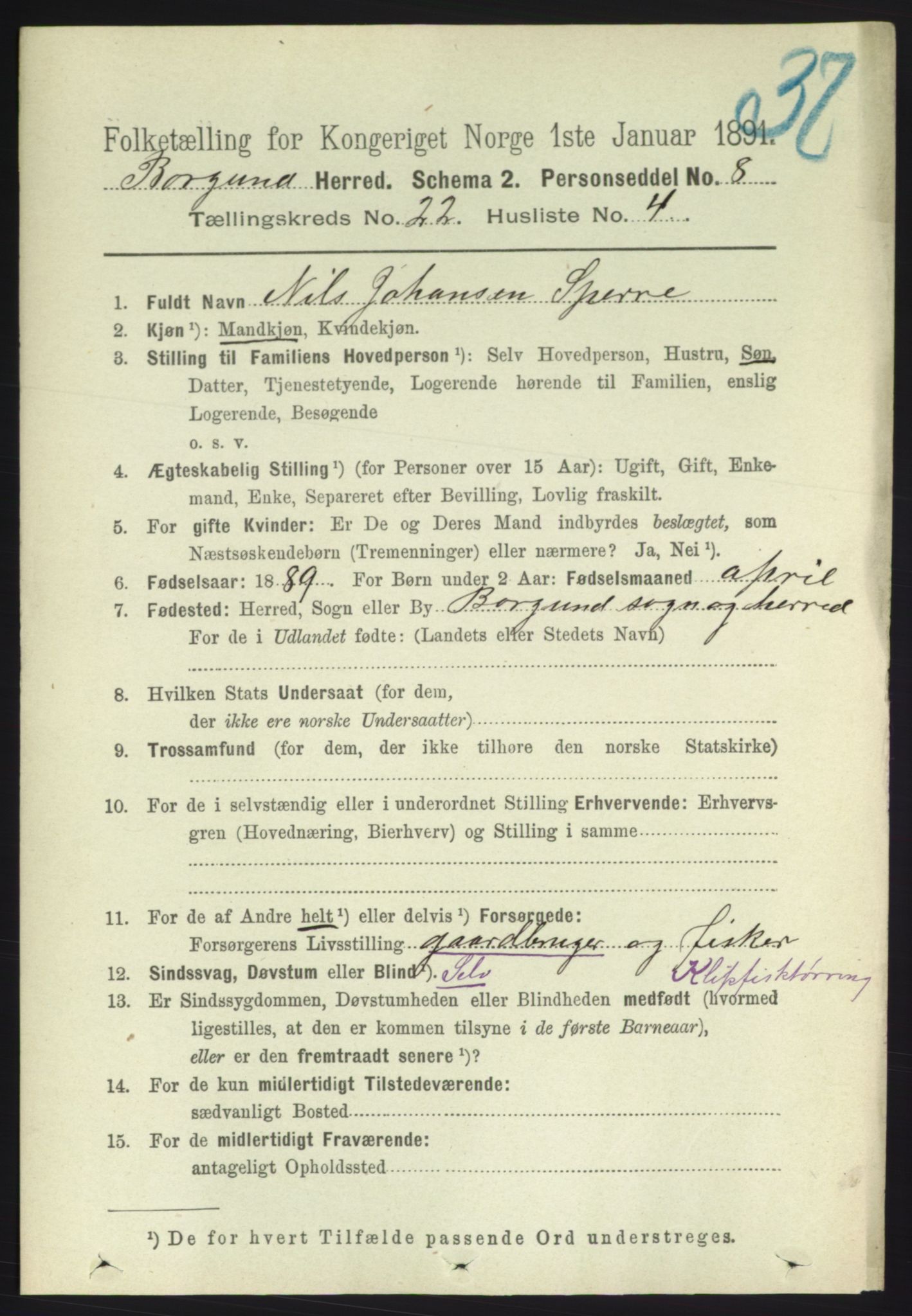 RA, 1891 census for 1531 Borgund, 1891, p. 6669