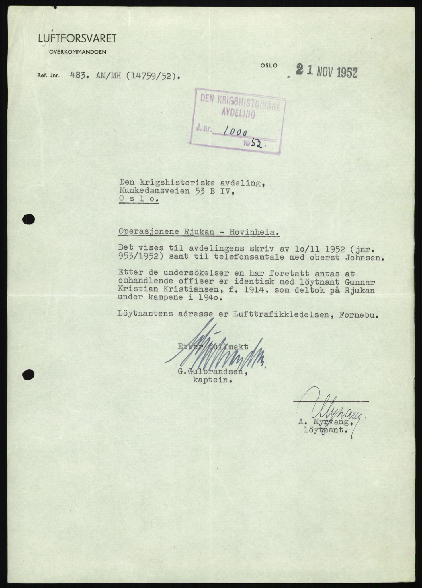 Forsvaret, Forsvarets krigshistoriske avdeling, AV/RA-RAFA-2017/Y/Yb/L0056: II-C-11-136-139  -  1. Divisjon, 1940-1957, p. 5