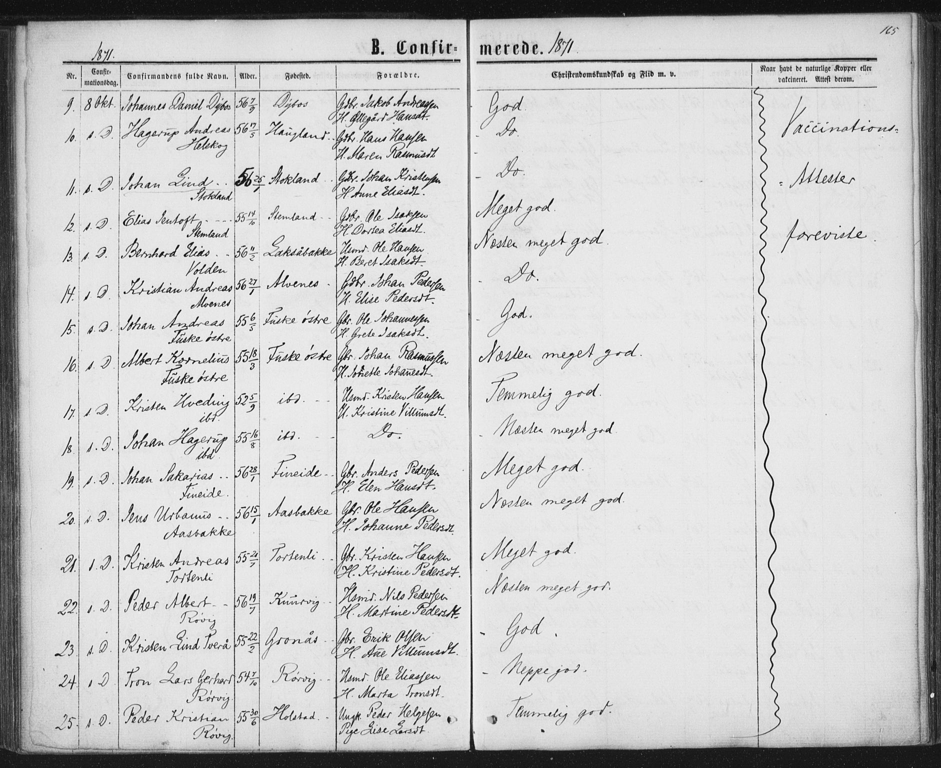 Ministerialprotokoller, klokkerbøker og fødselsregistre - Nordland, AV/SAT-A-1459/852/L0739: Parish register (official) no. 852A09, 1866-1877, p. 165